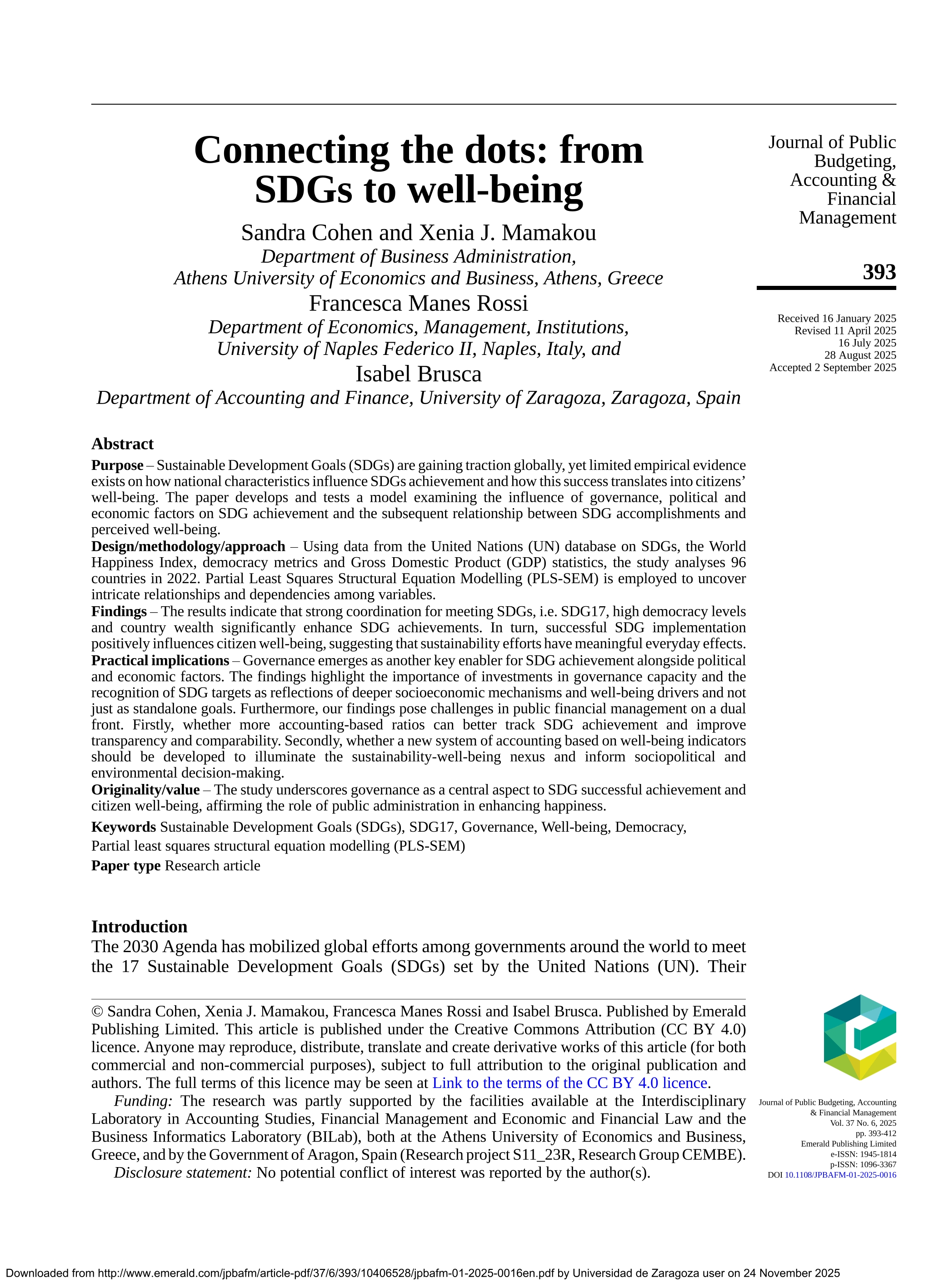 Connecting the dots: from SDGs to well-being