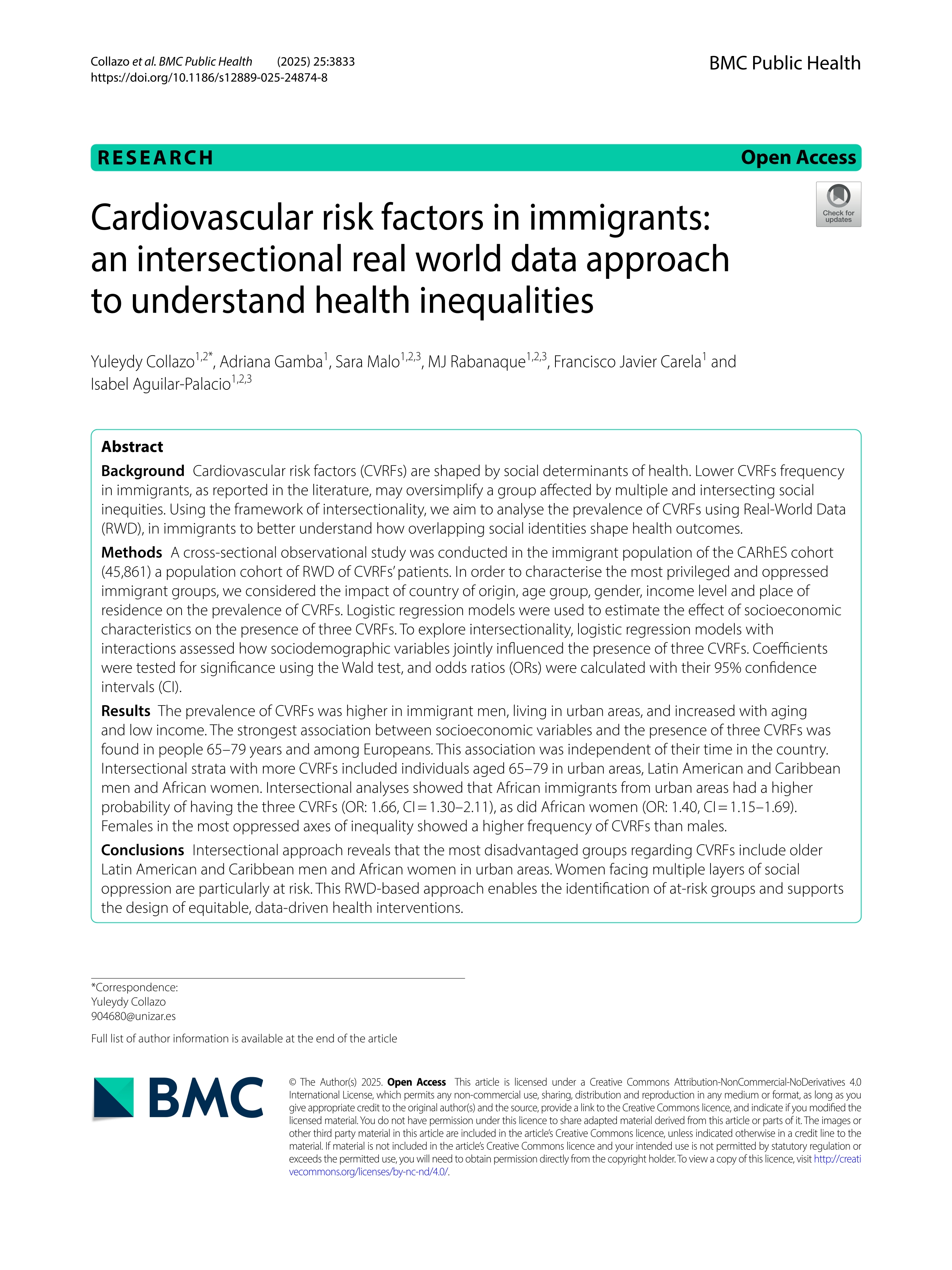 Cardiovascular risk factors in immigrants: an intersectional real world data approach to understand health inequalities