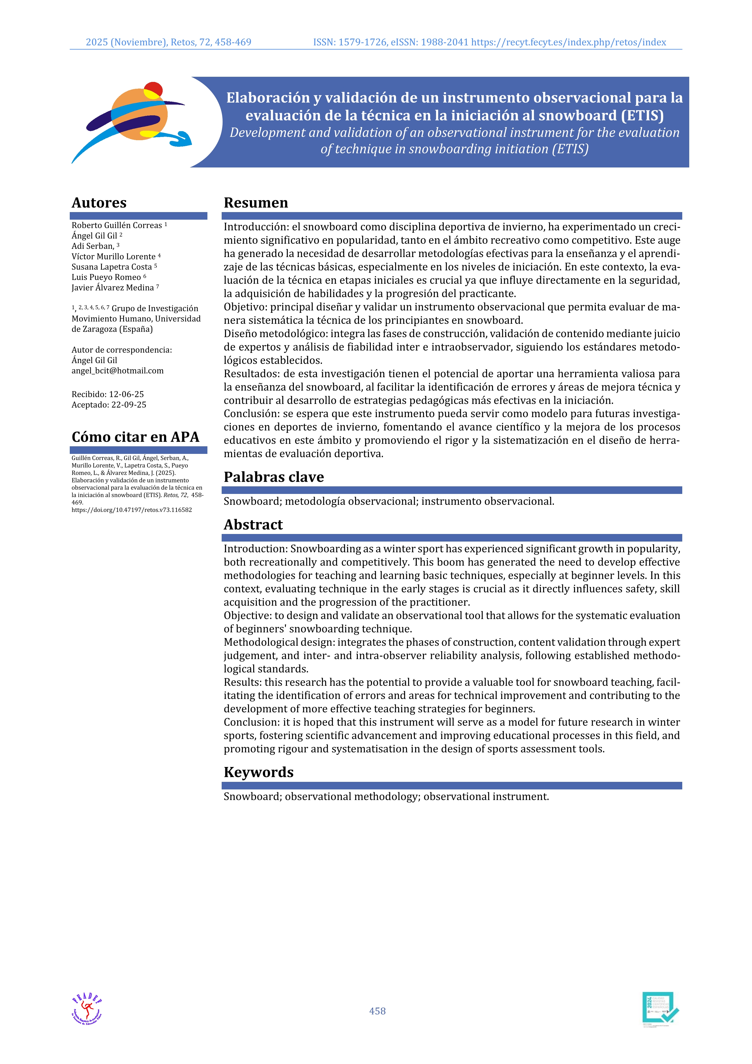 Elaboración y validación de un instrumento observacional para la evaluación de la técnica en la iniciación al snowboard (ETIS)
