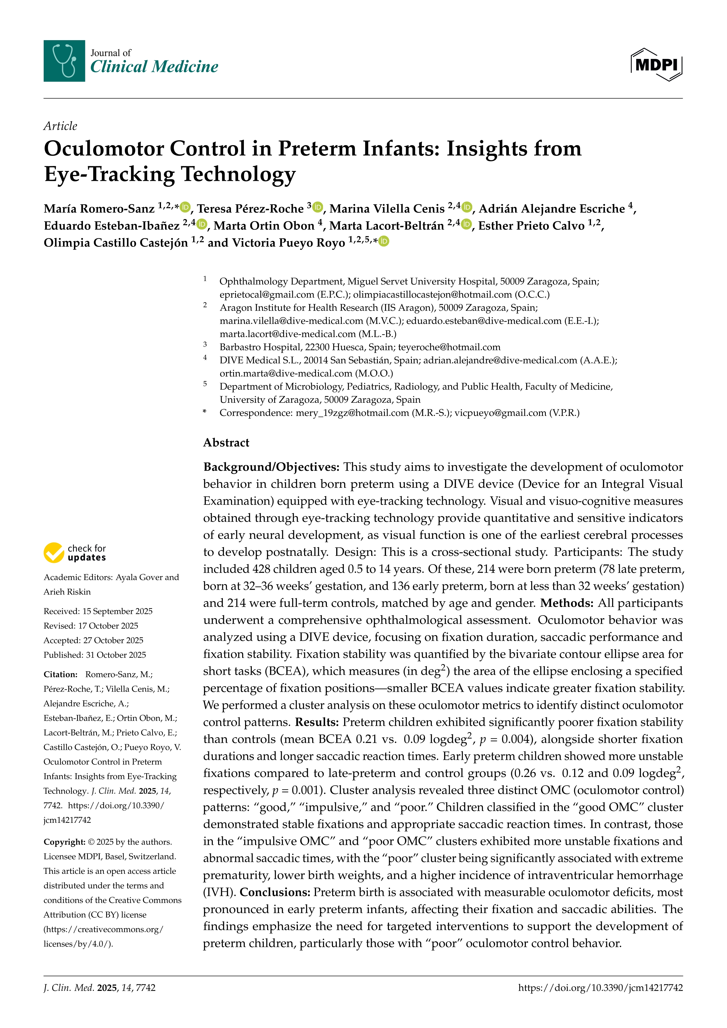 Oculomotor Control in Preterm Infants: Insights from Eye-Tracking Technology