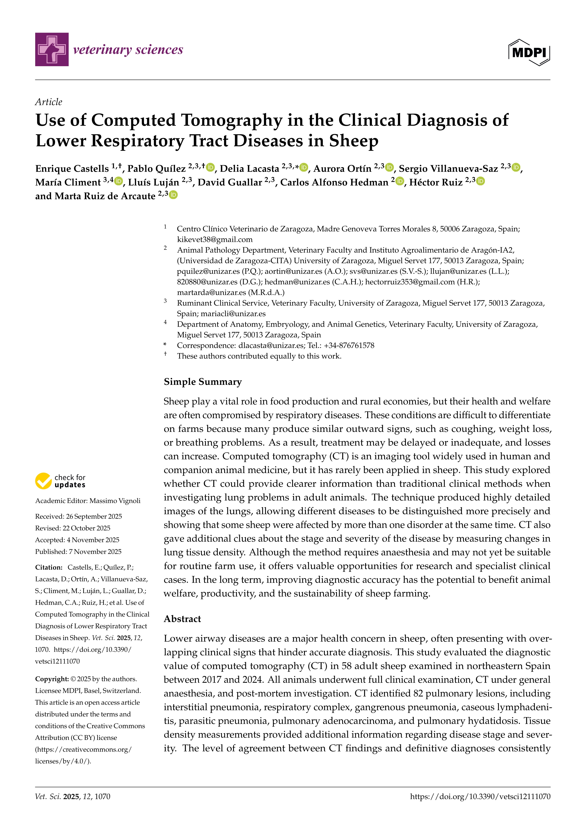 Use of Computed Tomography in the Clinical Diagnosis of Lower Respiratory Tract Diseases in Sheep