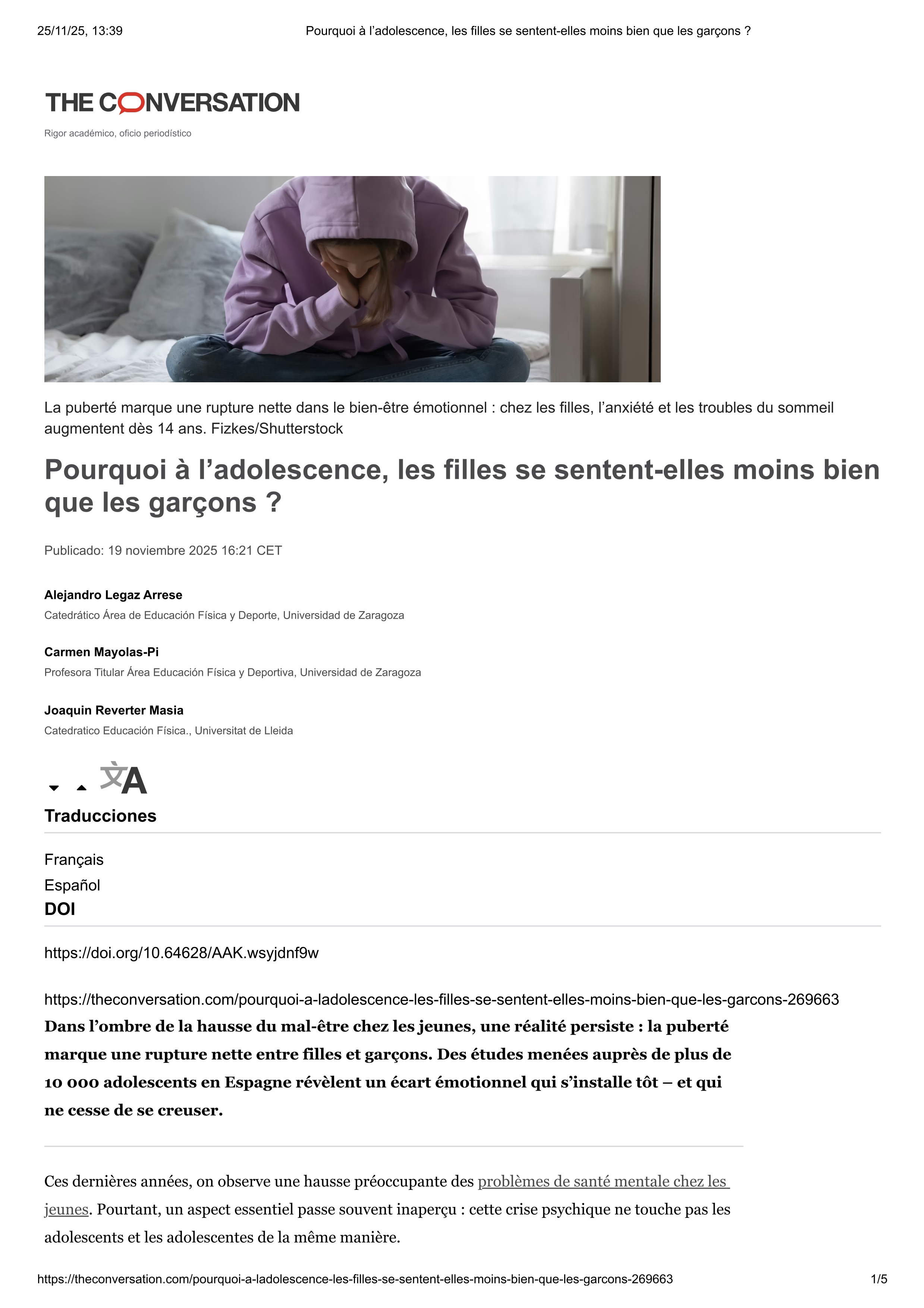 Pourquoi à l’adolescence, les filles se sentent-elles moins bien que les garçons?