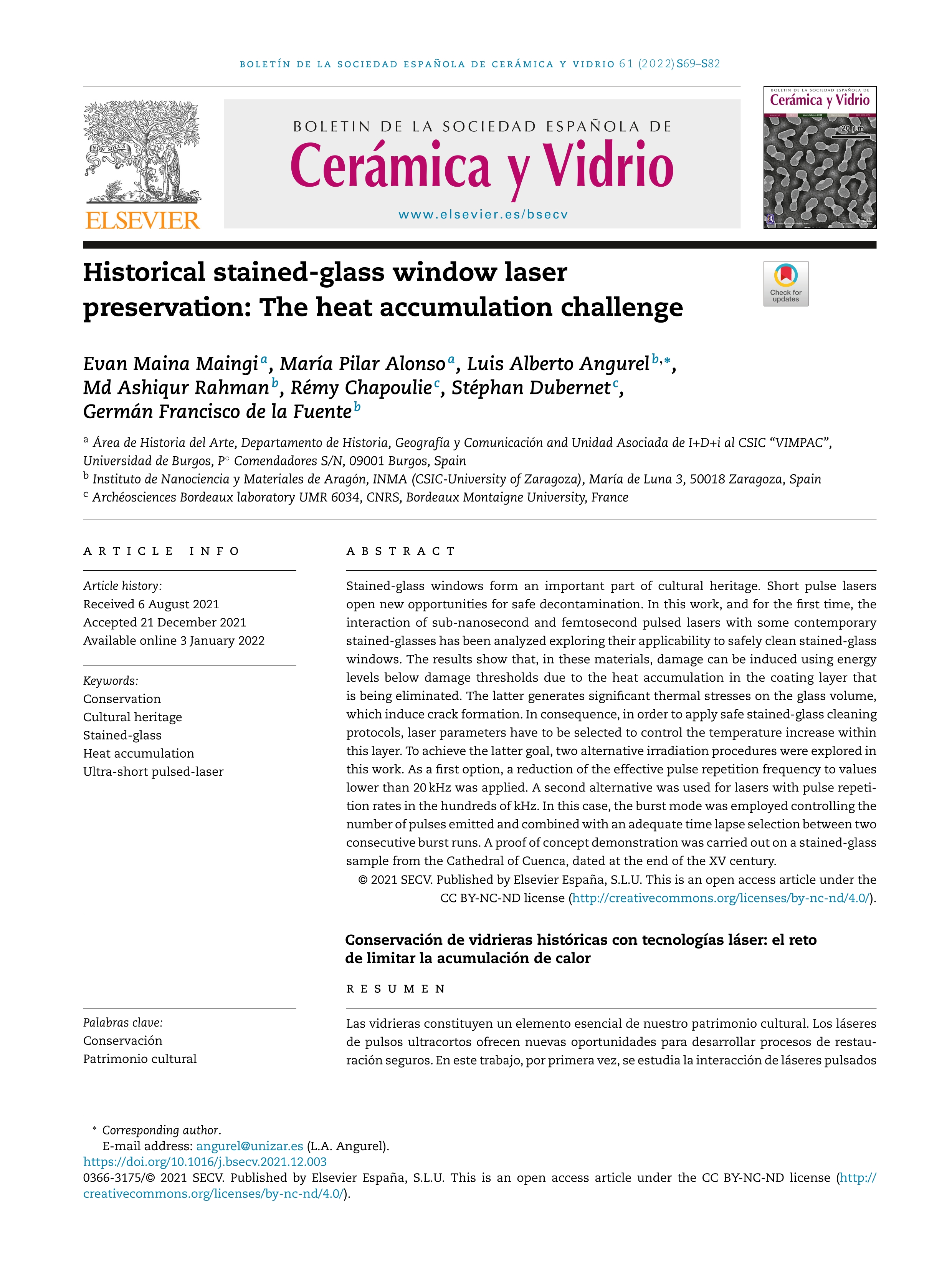 Historical stained-glass window laser preservation: The heat accumulation challenge