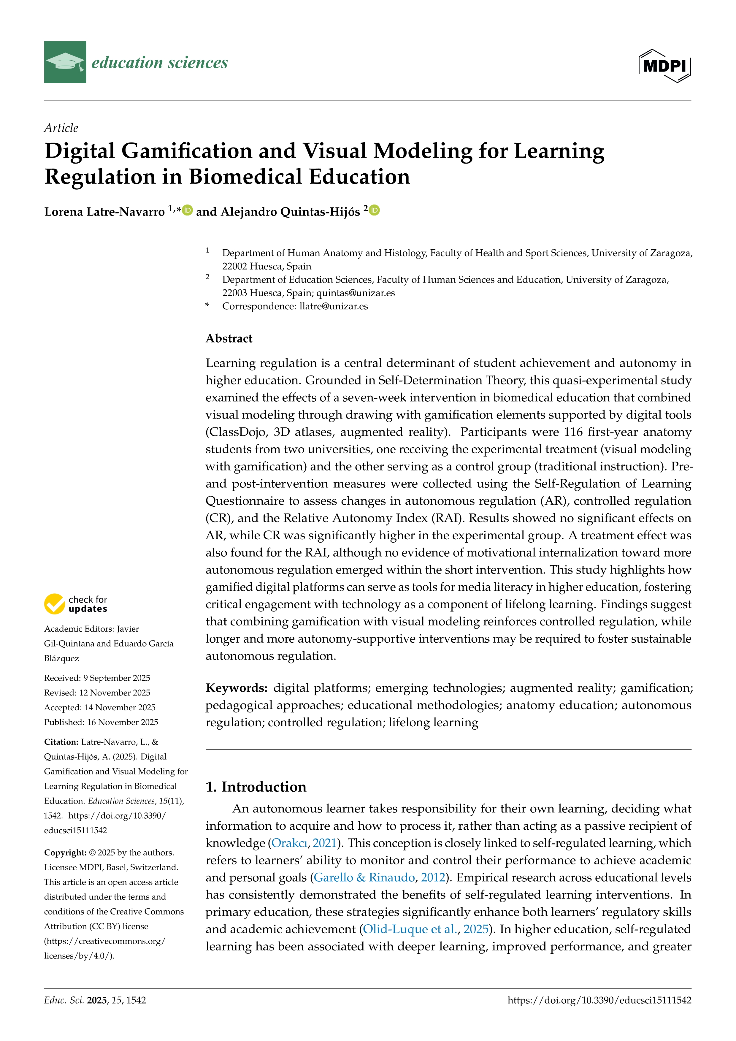 Digital Gamification and Visual Modeling for Learning Regulation in Biomedical Education