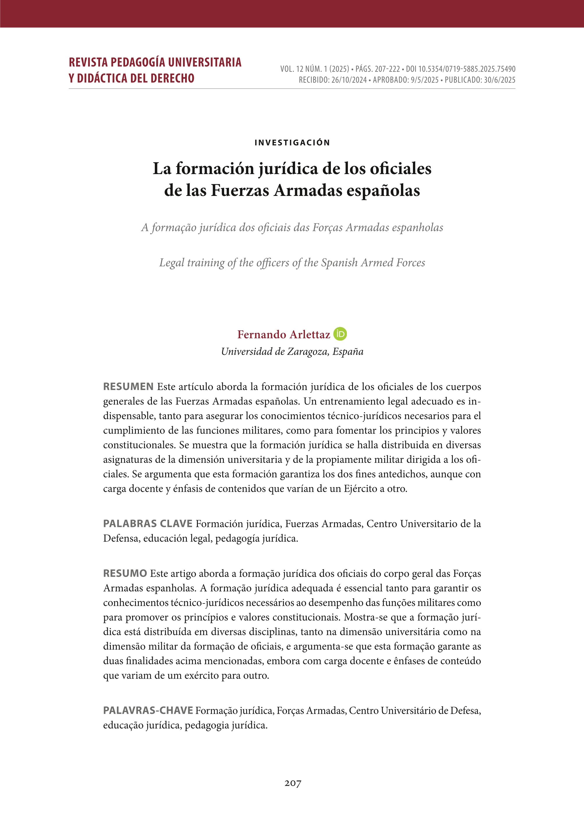 La formación jurídica de los oficiales de las Fuerzas Armadas españolas