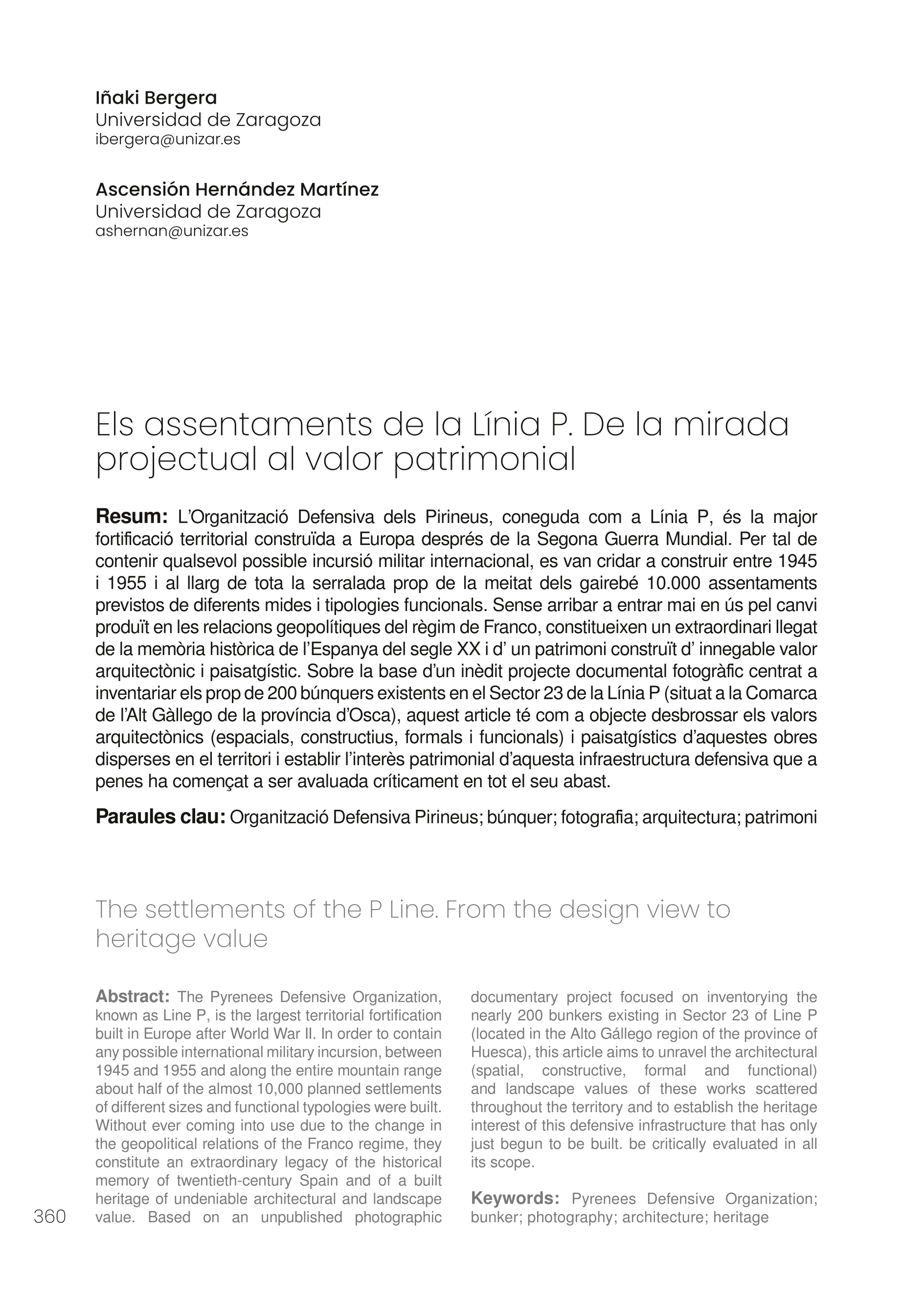 Los asentamientos de la Línea P. De la mirada proyectual al valor patrimonial