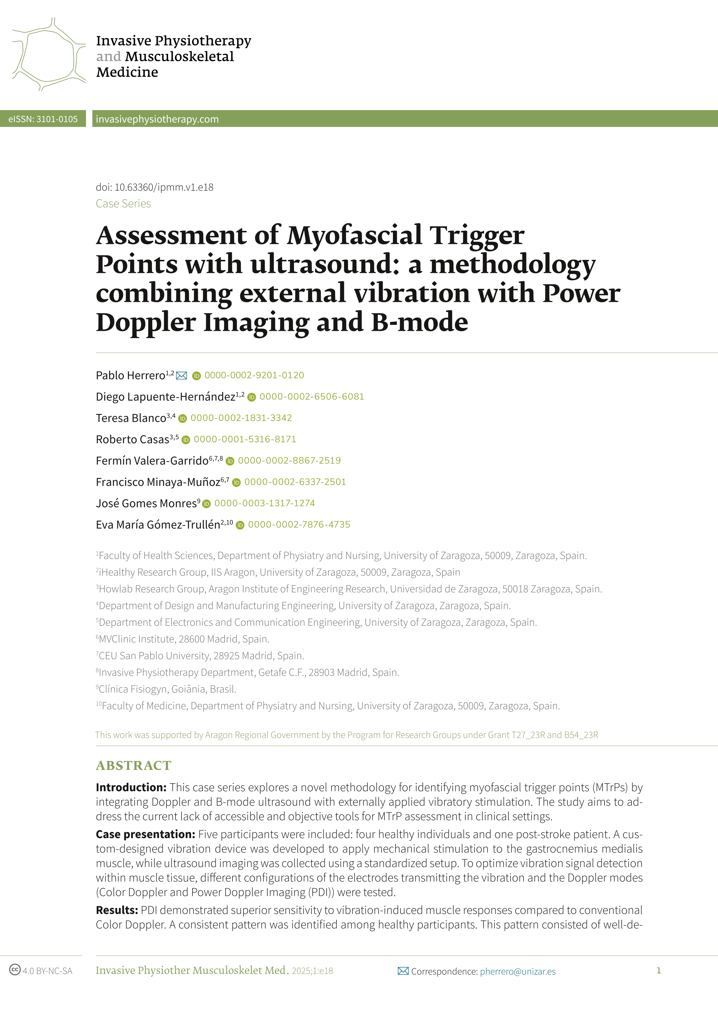 Assessment of Myofascial Trigger Points with ultrasound: a methodology combining external vibration with Power Doppler Imaging and B-mode
