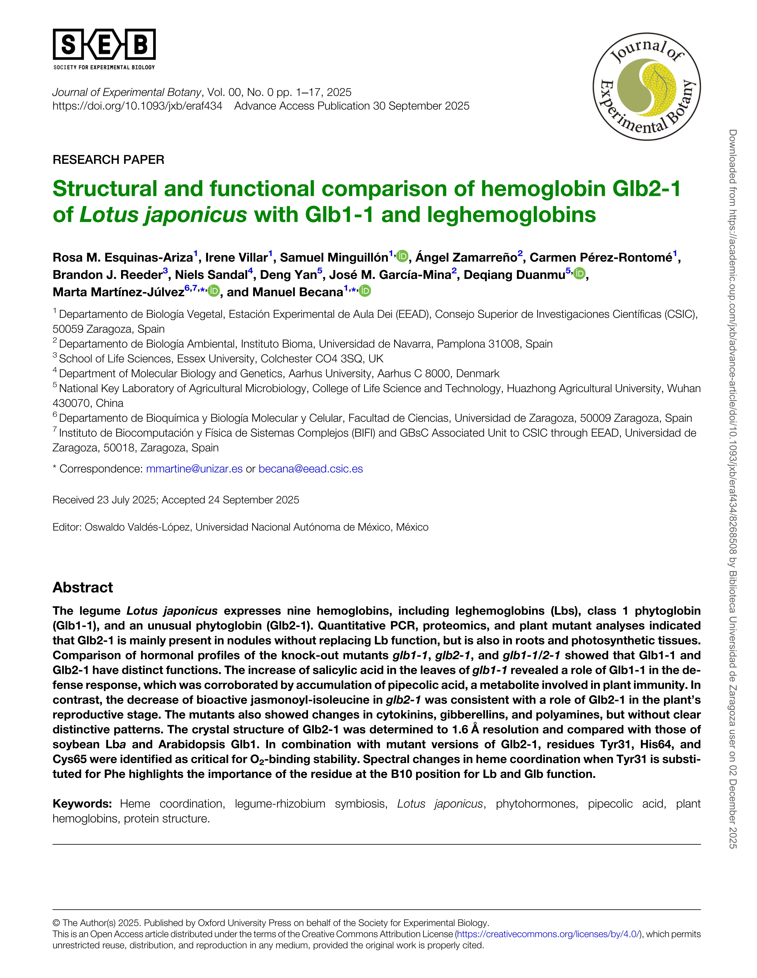 Structural and functional comparison of hemoglobin Glb2-1 of Lotus japonicus with Glb1-1 and leghemoglobins