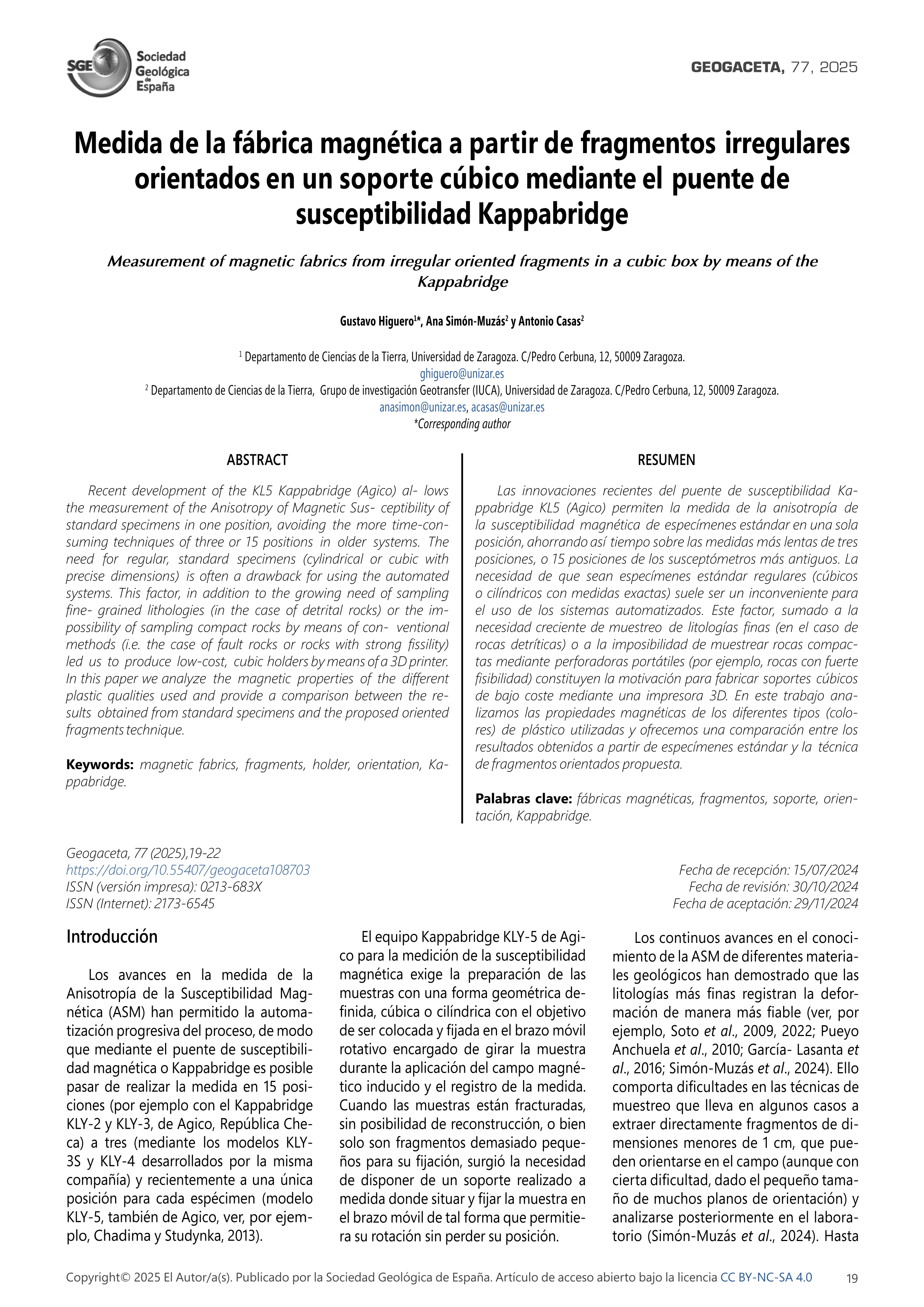 Medida de la fábrica magnética a partir de fragmentos irregulares orientados en un soporte cúbico mediante el puente de susceptibilidad Kappabridge