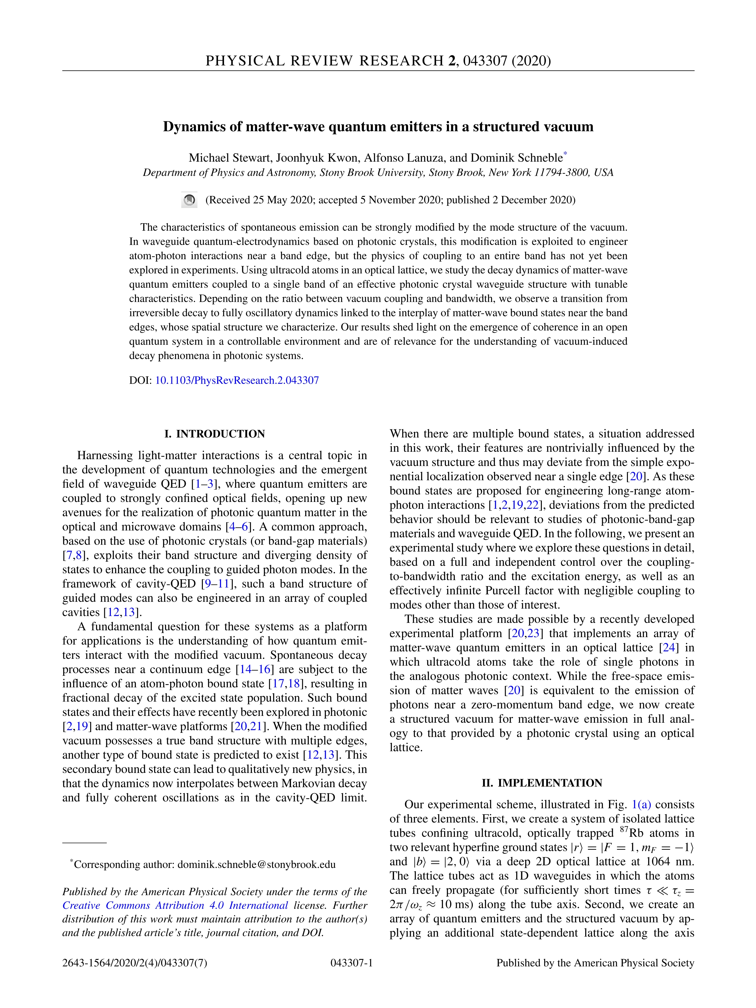 Dynamics of matter-wave quantum emitters in a structured vacuum