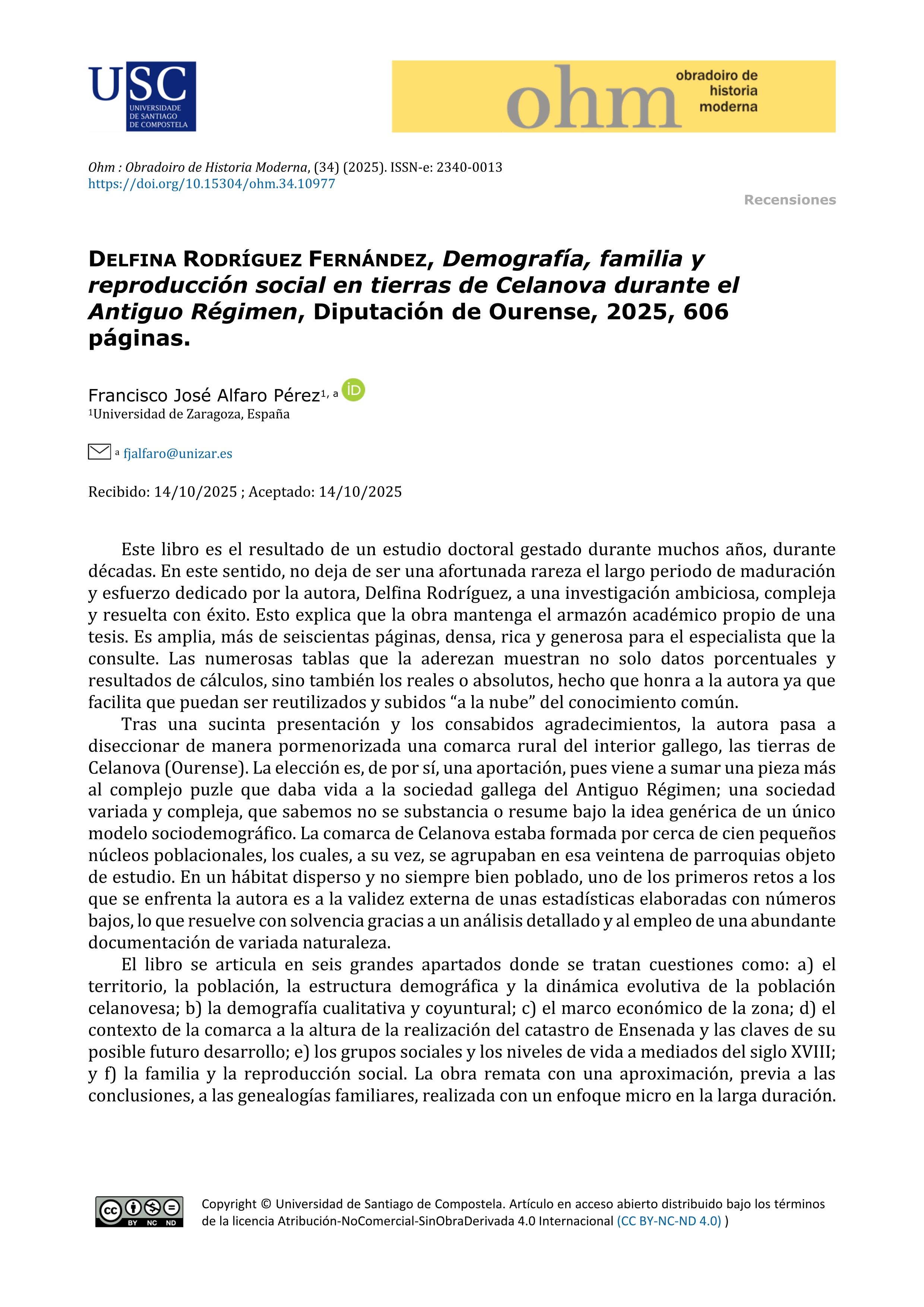 DELFINA RODRÍGUEZ FERNÁNDEZ, Demografía, familia y reproducción social en tierras de Celanova durante el Antiguo Régimen