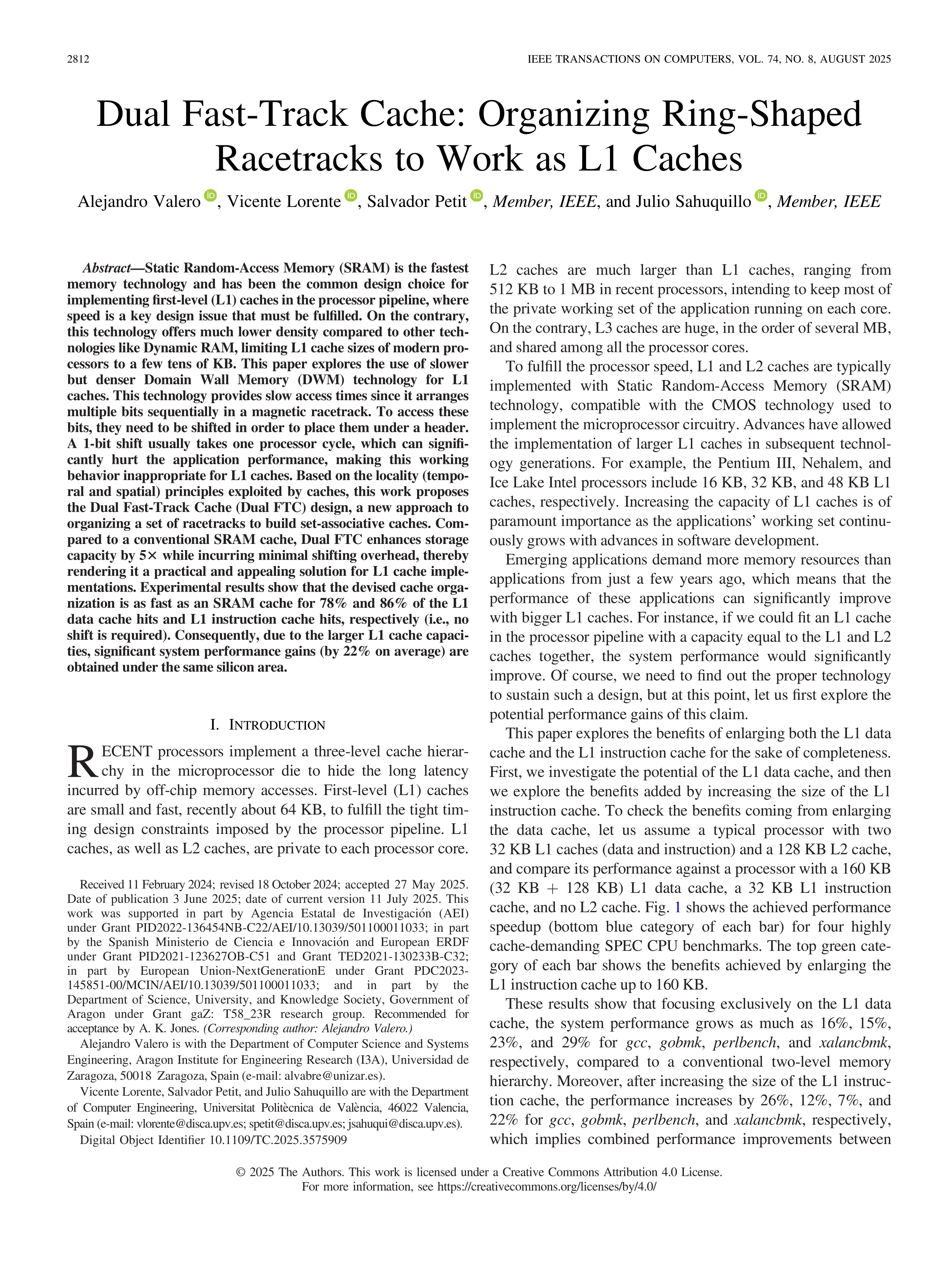 Dual Fast-Track Cache: Organizing Ring-Shaped Racetracks to Work as L1 Caches