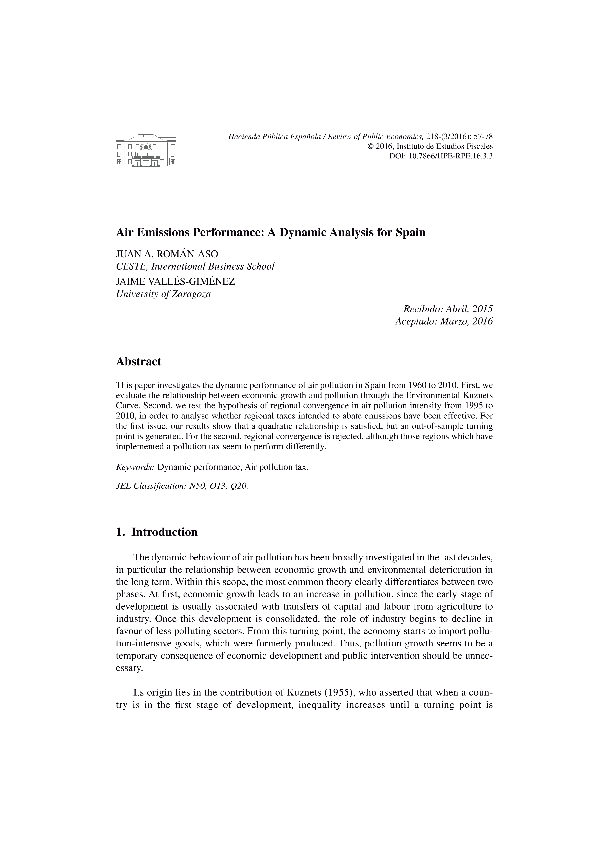 Air emissions performance: a dynamic analysis por Spain