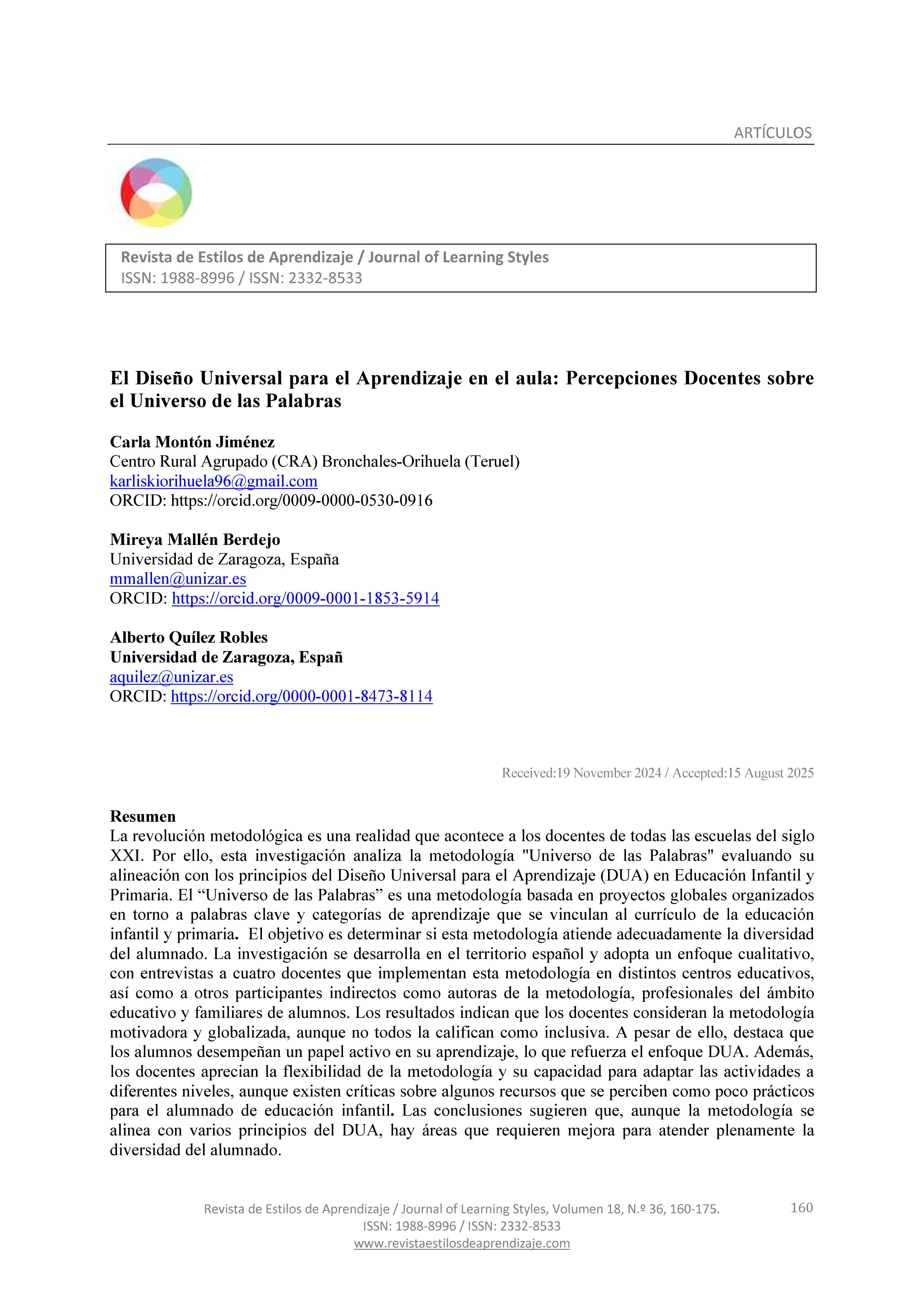 El diseño universal para el aprendizaje en el aula: percepciones docentes sobre el universo de las palabras