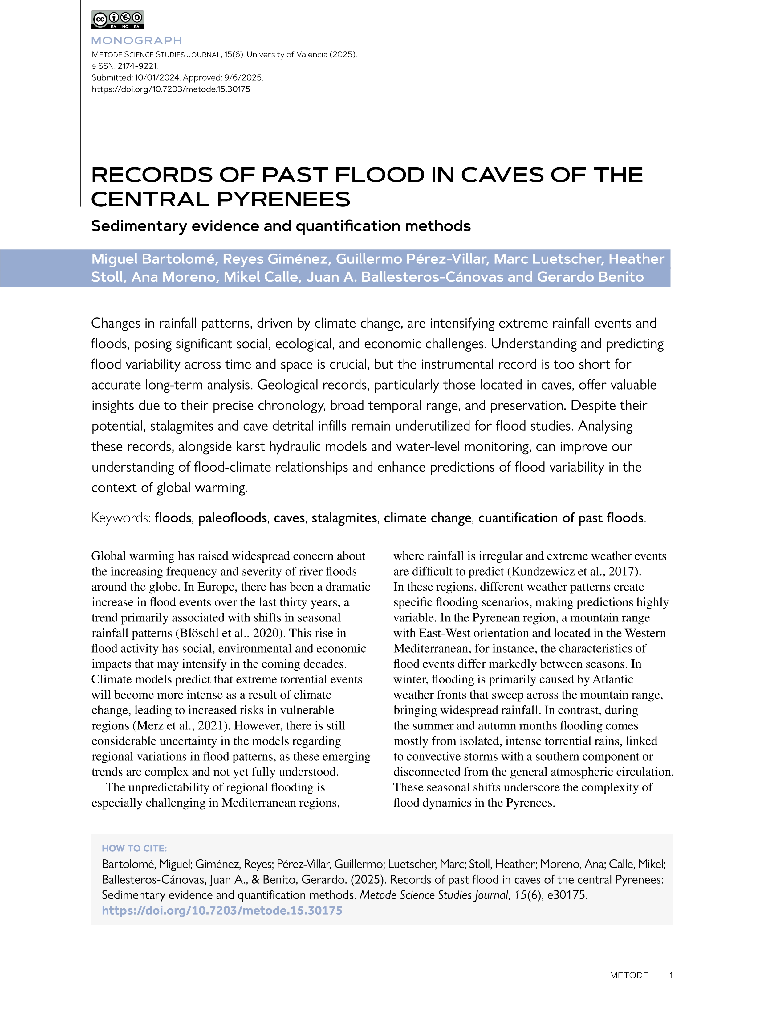 Records of past flood in caves of the Central Pyrenees