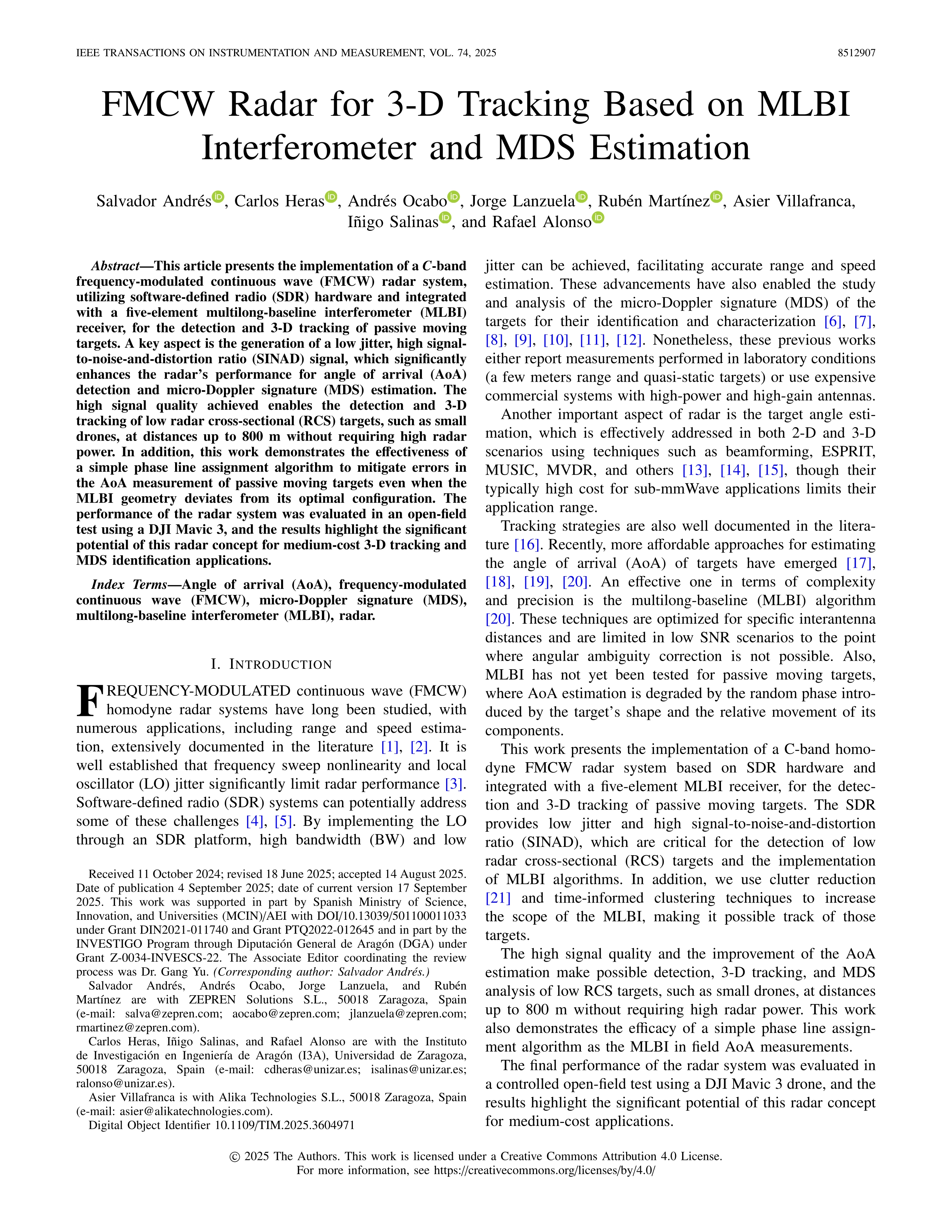 FMCW Radar for 3-D Tracking Based on MLBI Interferometer and MDS Estimation