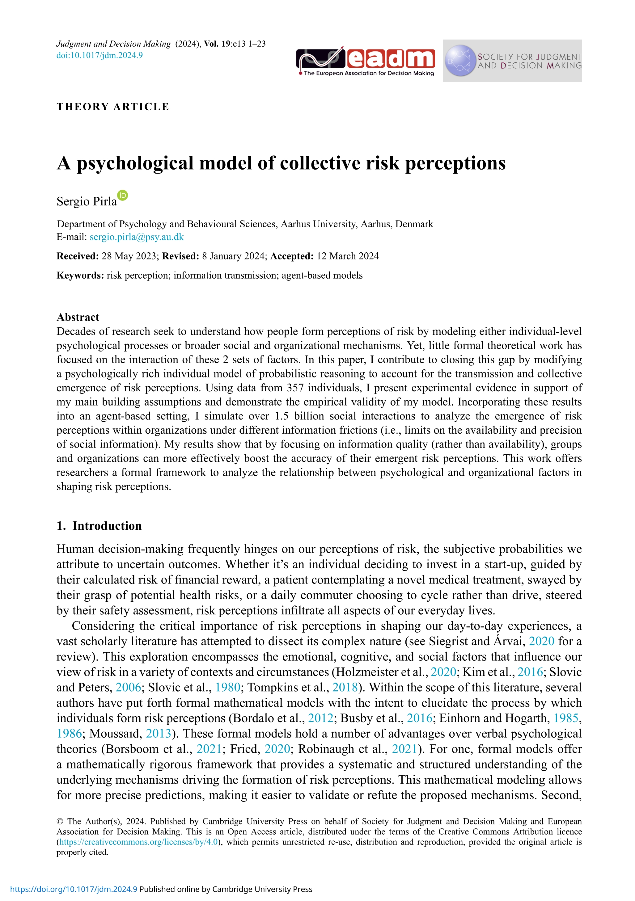 A psychological model of collective risk perceptions