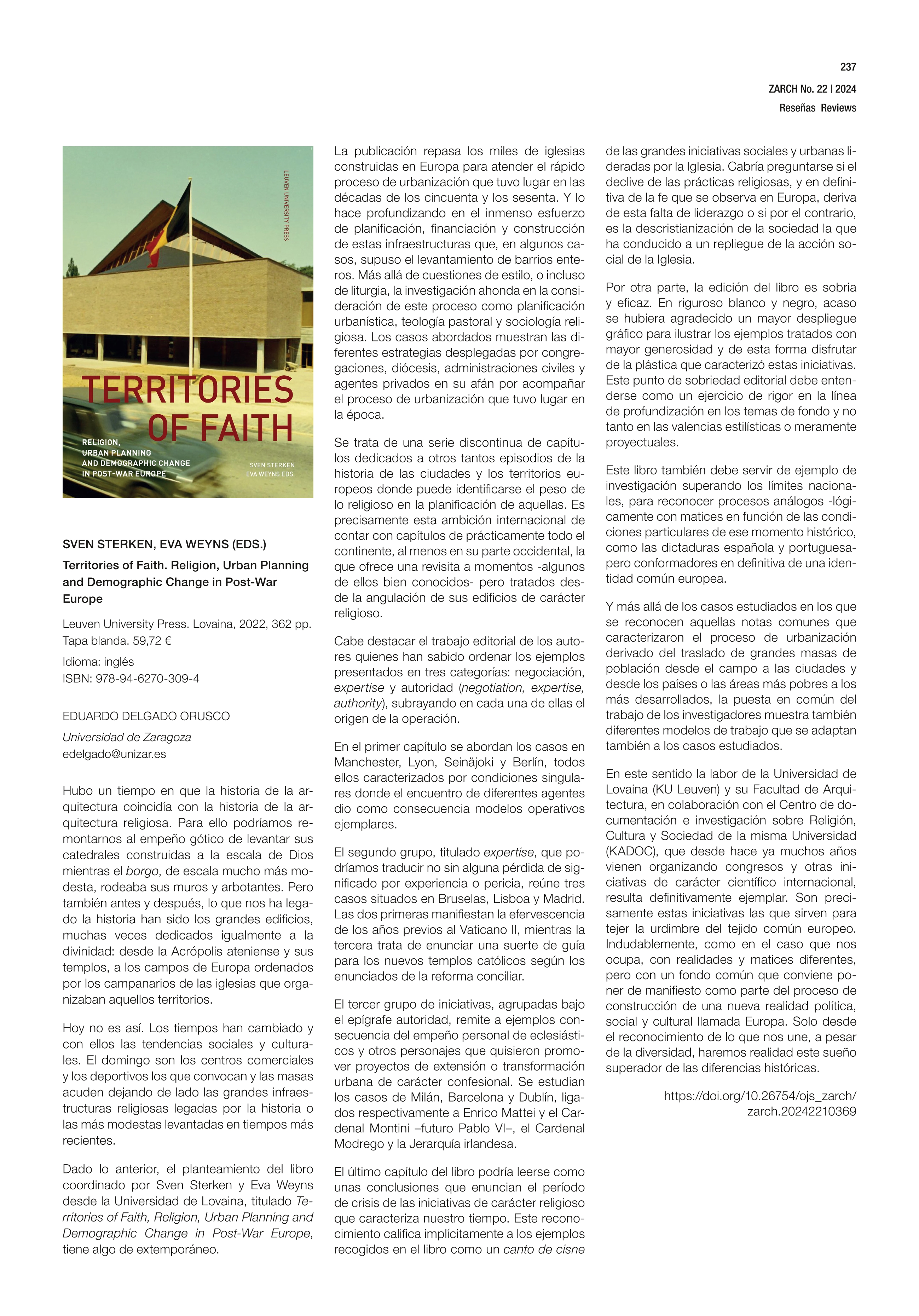 SVEN STERKEN Y EVA WEYNS (eds.) - Territories of Faith. Religion, Urban Planning and Demographic Change in Post-War Europe