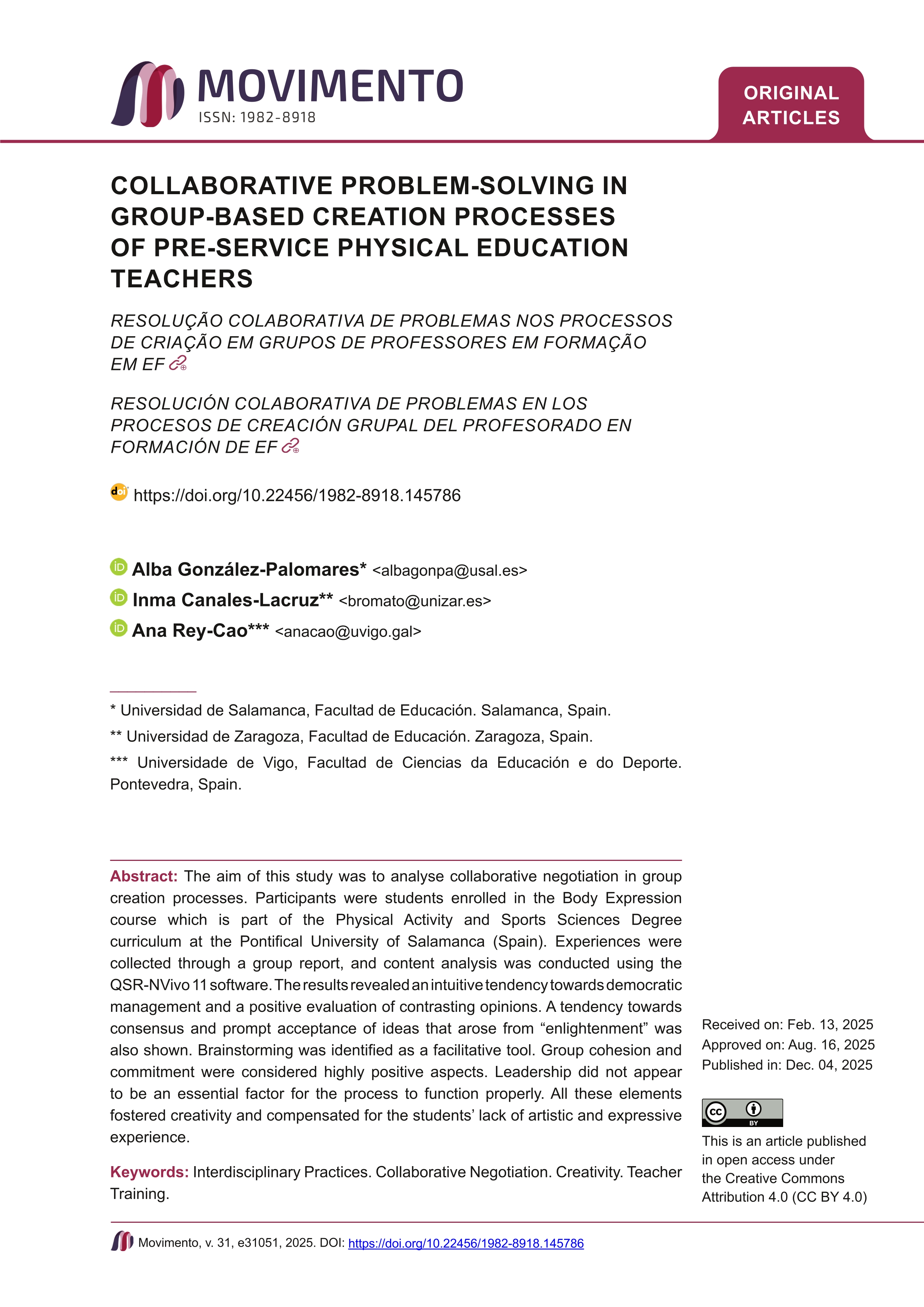 Collaborative problem-solving in group-based creation processes of pre-service physical education teachers