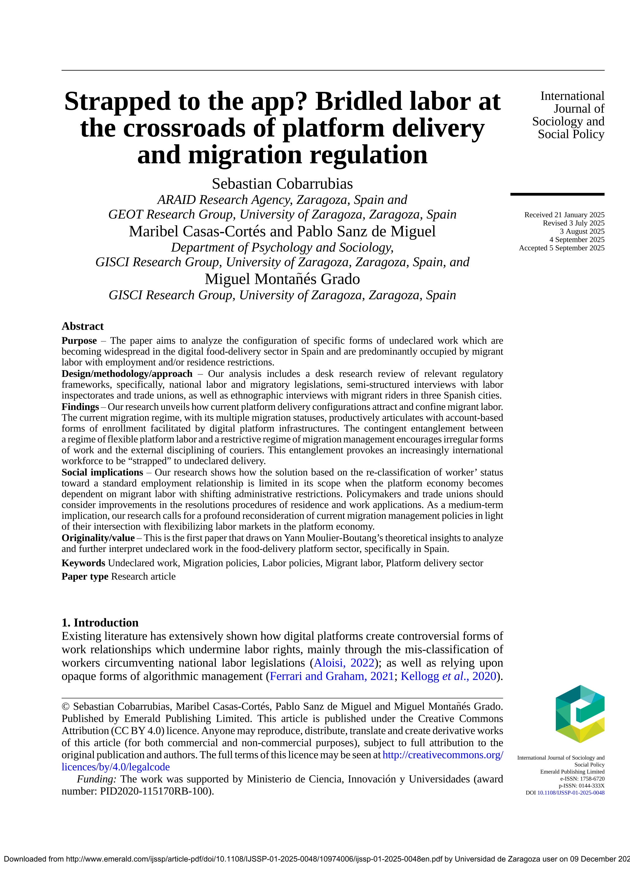 Strapped to the app? Bridled labor at the crossroads of platform delivery and migration regulation