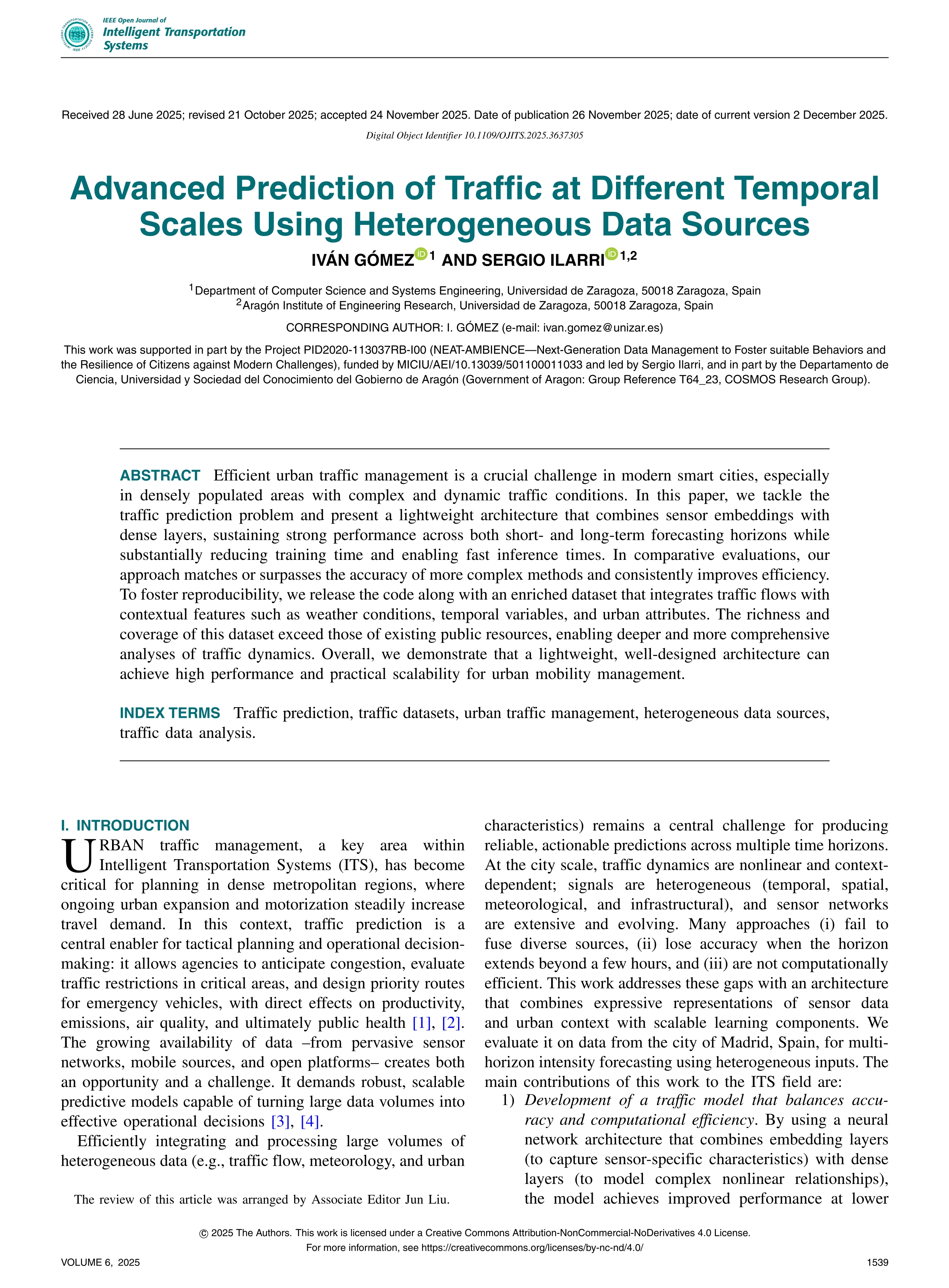 Advanced prediction of traffic at different temporal scales using heterogeneous data sources