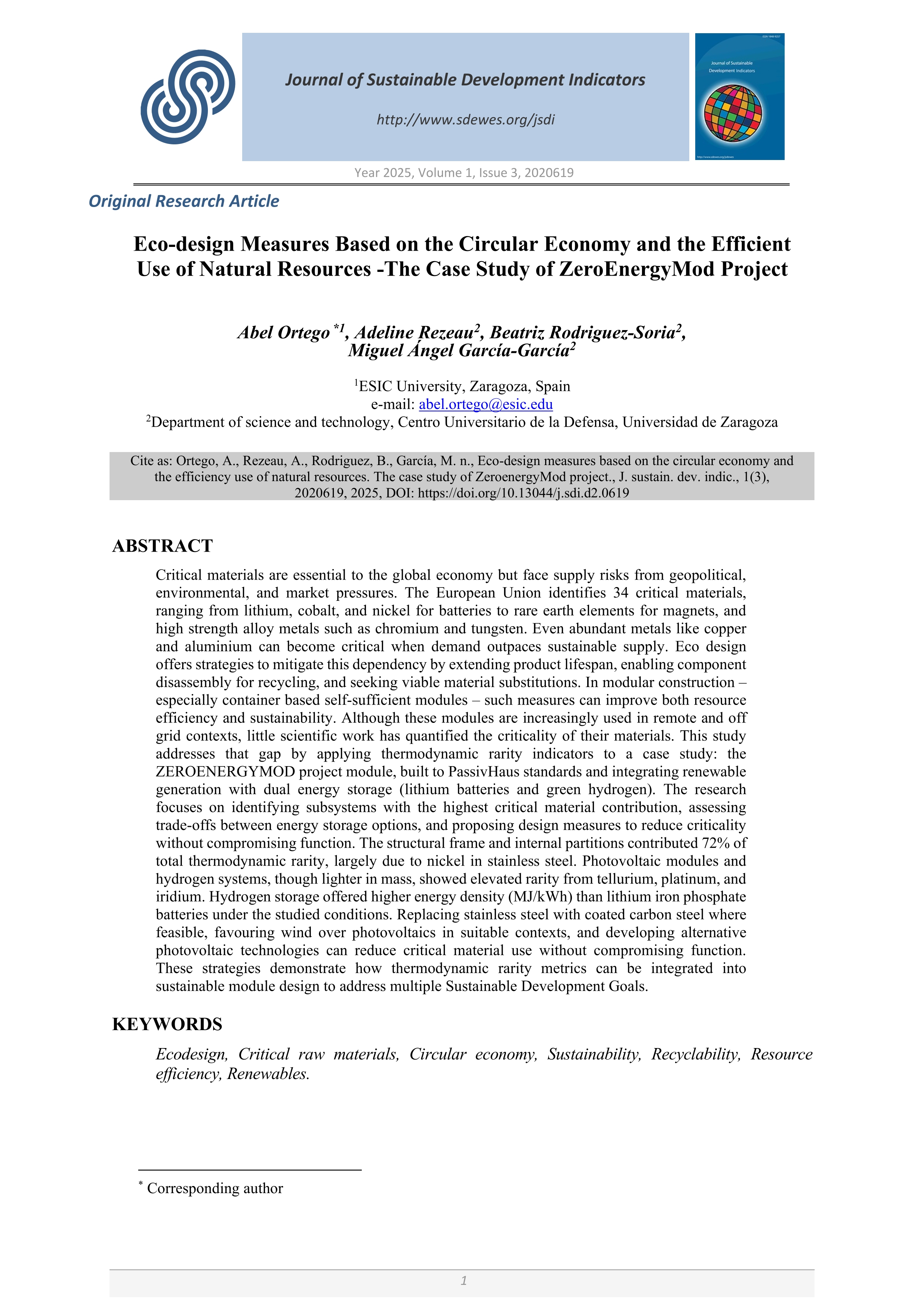 Eco-design measures based on the circular economy and the efficiency use of natural resources. The case study of ZeroenergyMod project.