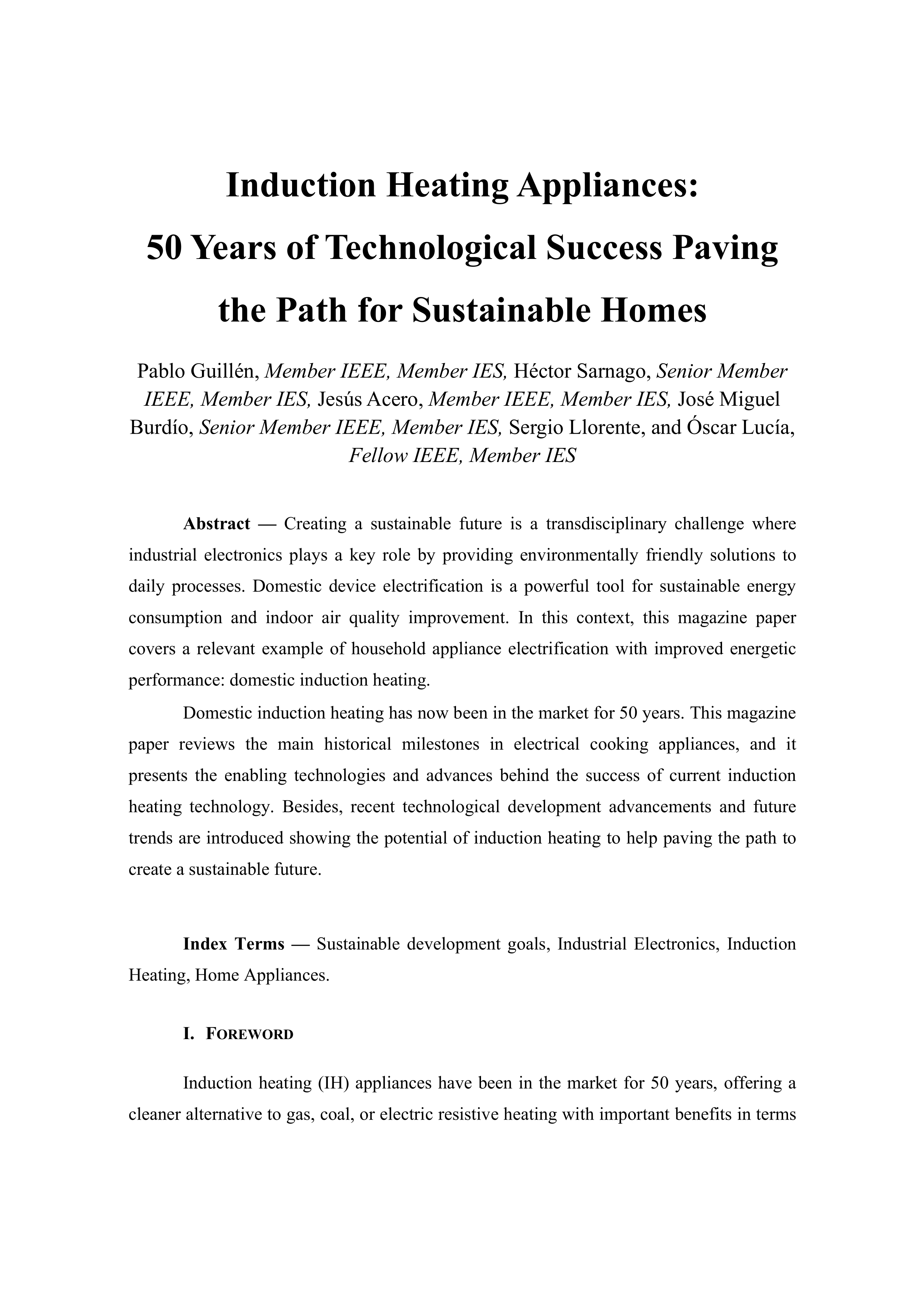 Induction Heating Appliances: Fifty Years of Technological Success: Paving the Path for Sustainable Homes