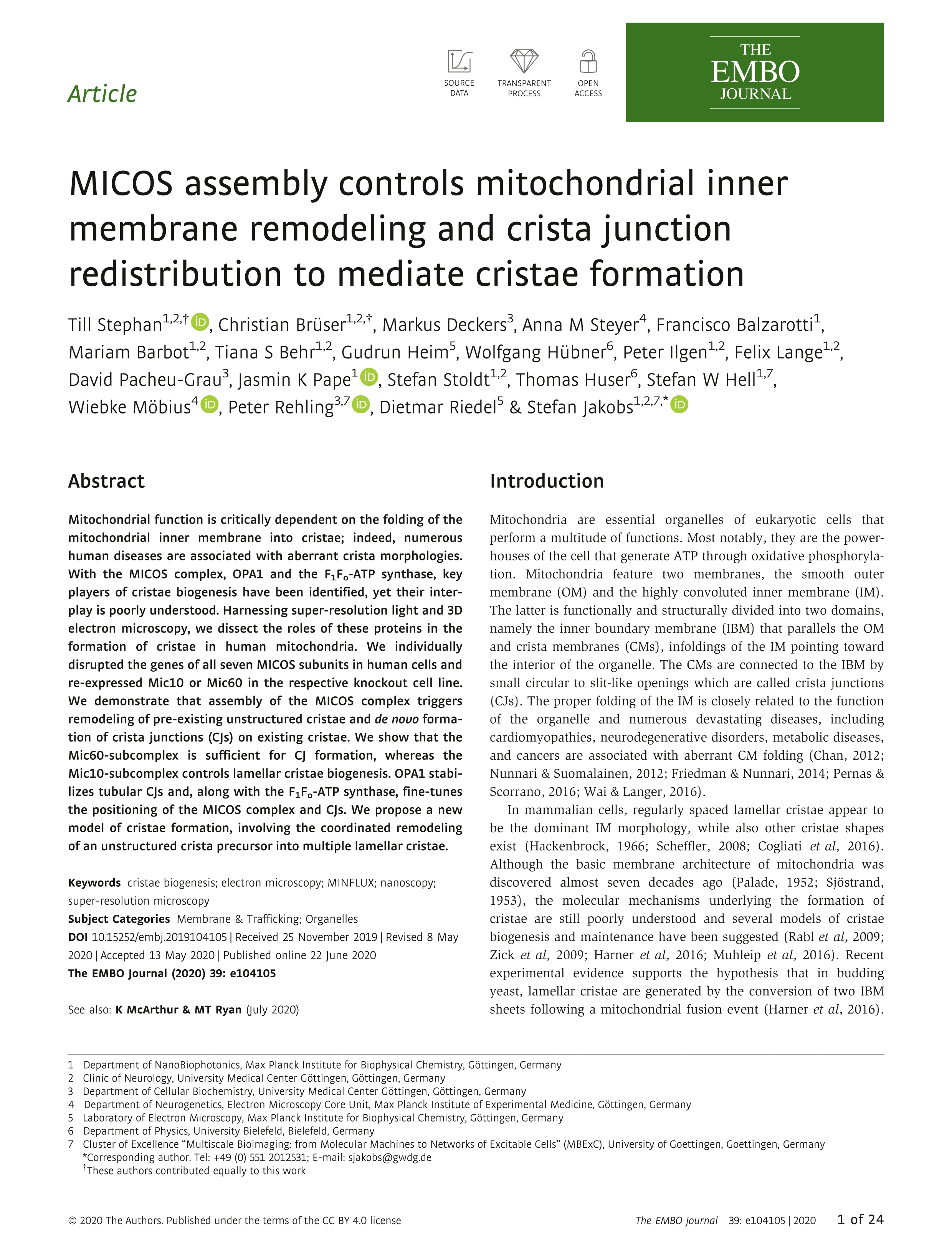 MICOS assembly controls mitochondrial inner membrane remodeling and crista junction redistribution to mediate cristae formation