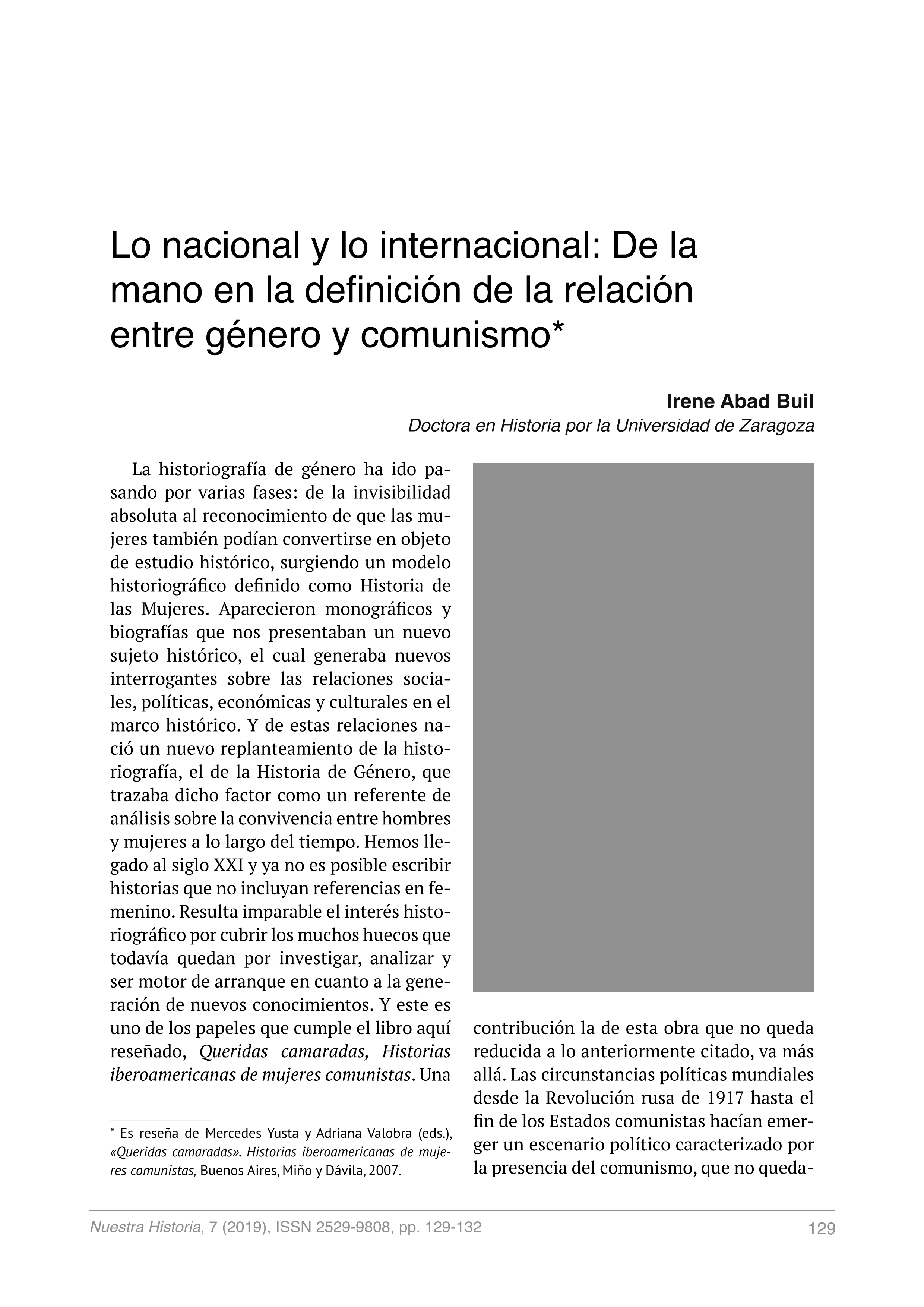 Lo nacional y lo internacional: de la mano en la definición de la relación entre género y comunismo (reseña)