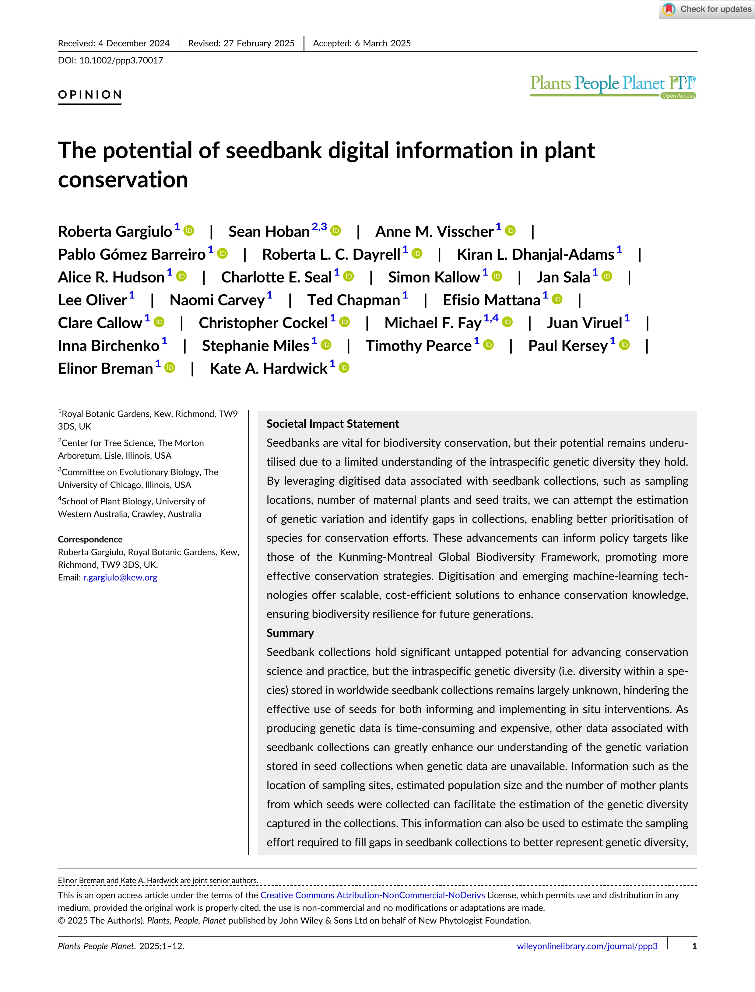 The potential of seedbank digital information in plant conservation