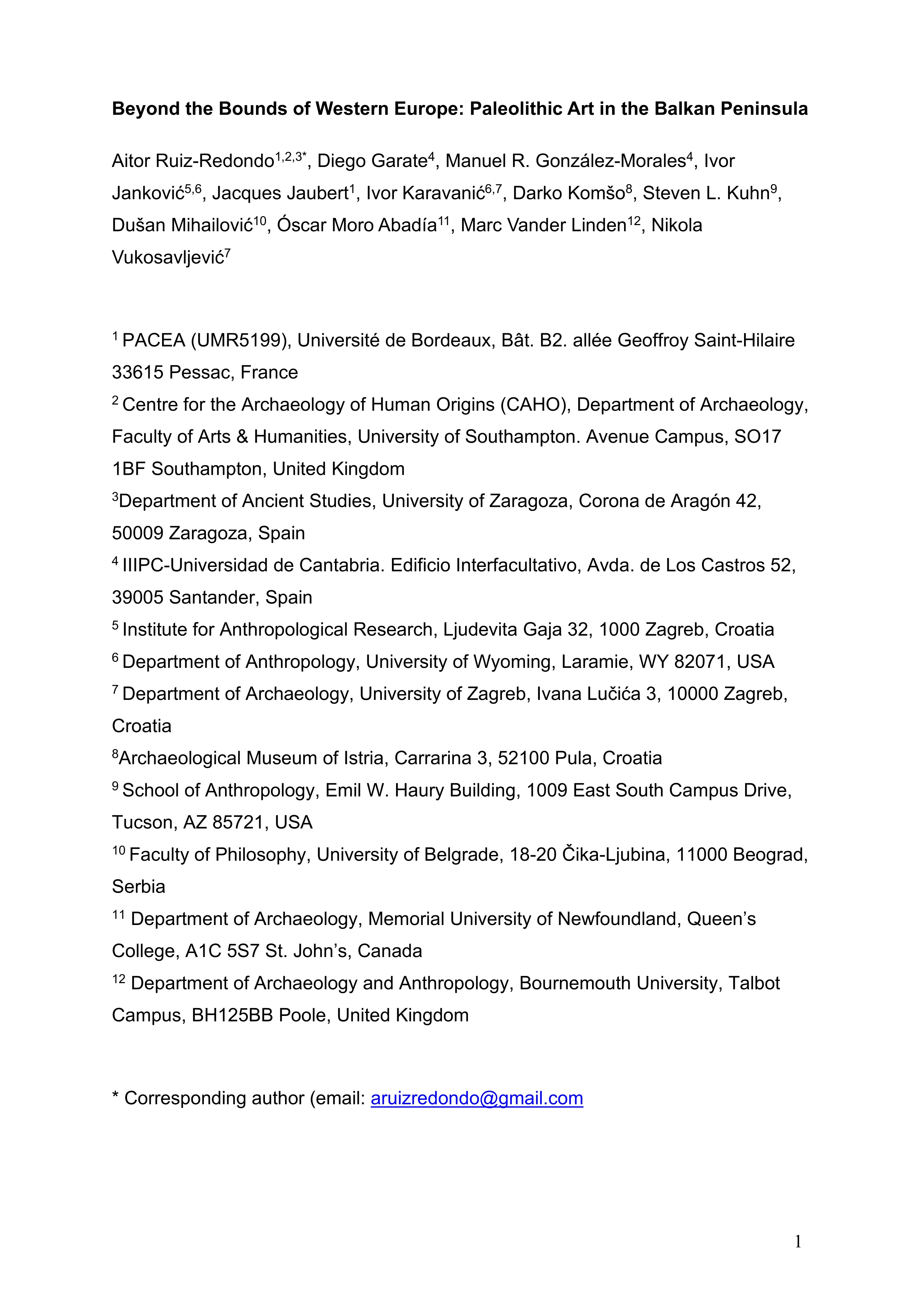 Beyond the Bounds of Western Europe: Paleolithic Art in the Balkan Peninsula