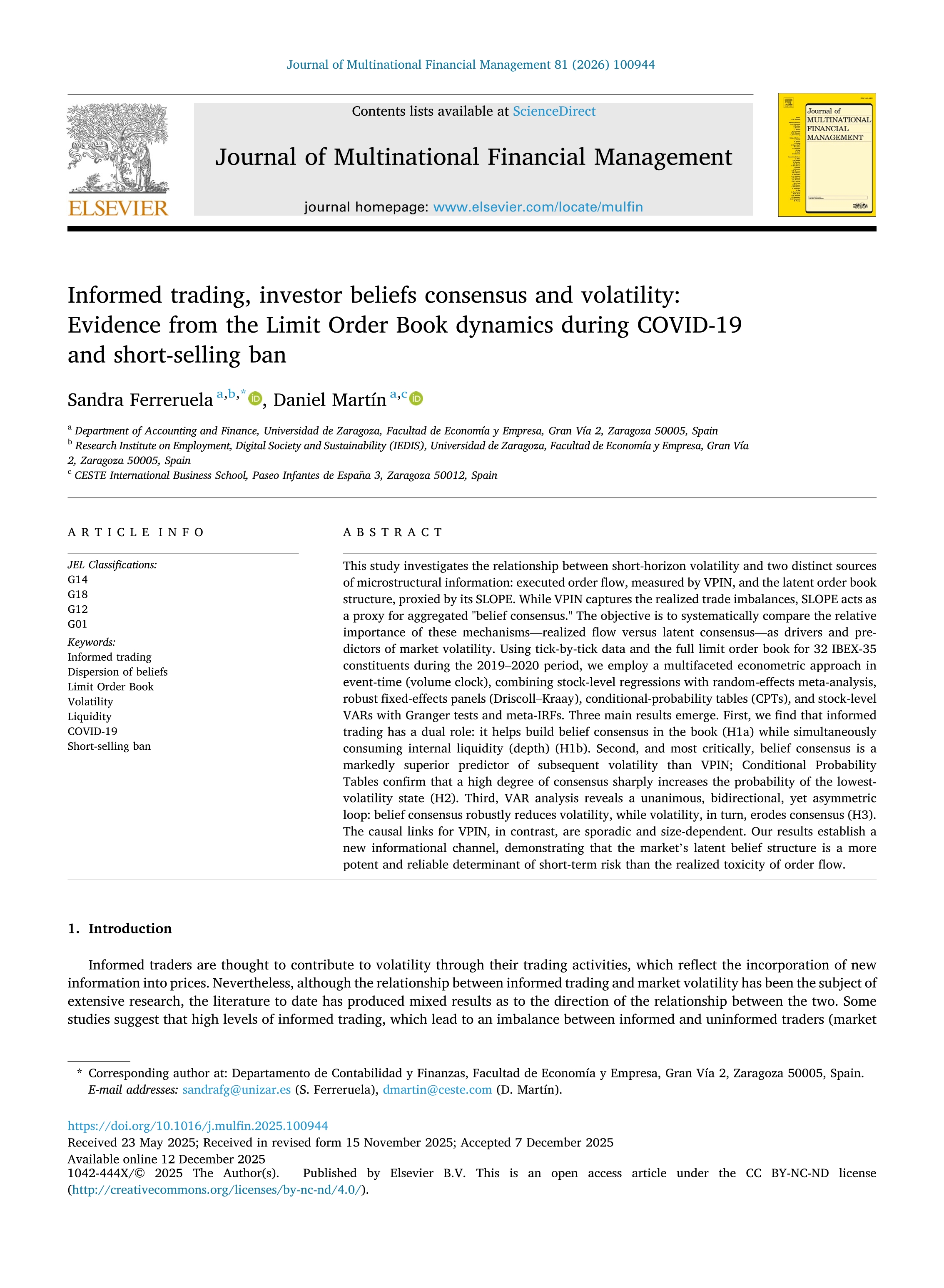 Informed trading, investor beliefs consensus and volatility: Evidence from the Limit Order Book dynamics during COVID-19 and short-selling ban
