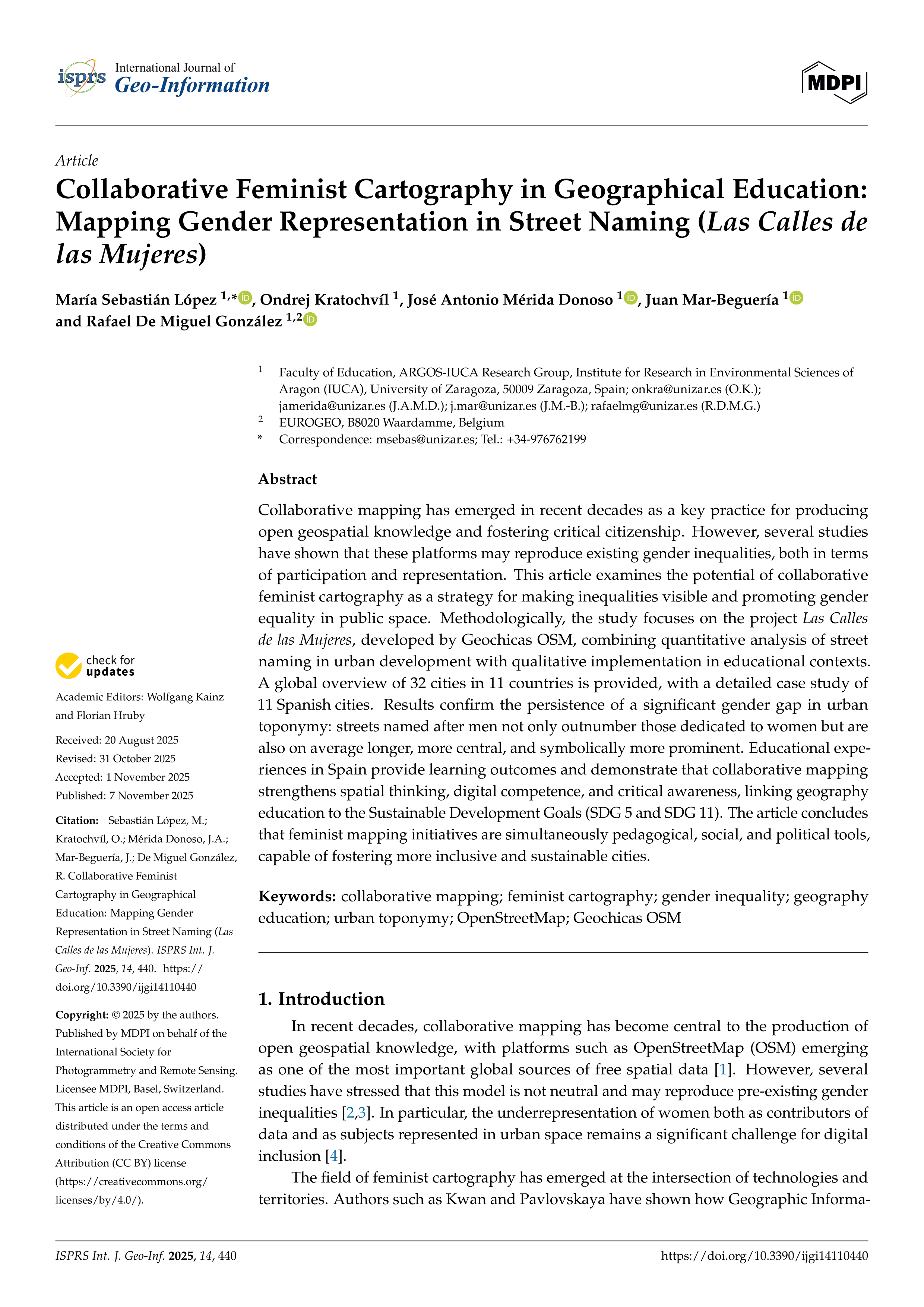 Collaborative Feminist Cartography in Geographical Education: Mapping Gender Representation in Street Naming (Las Calles de las Mujeres)