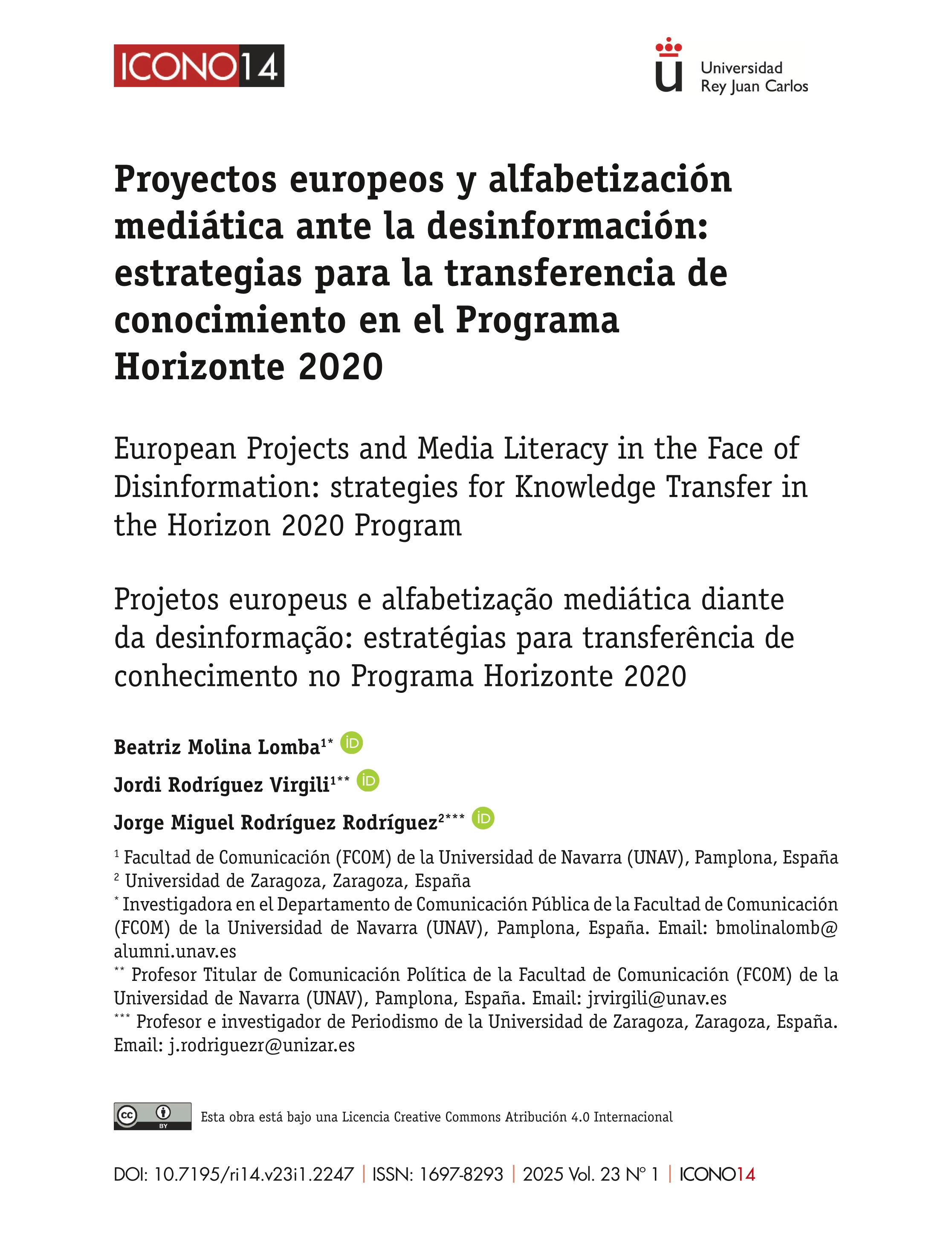 Proyectos europeos y alfabetización mediática ante la desinformación