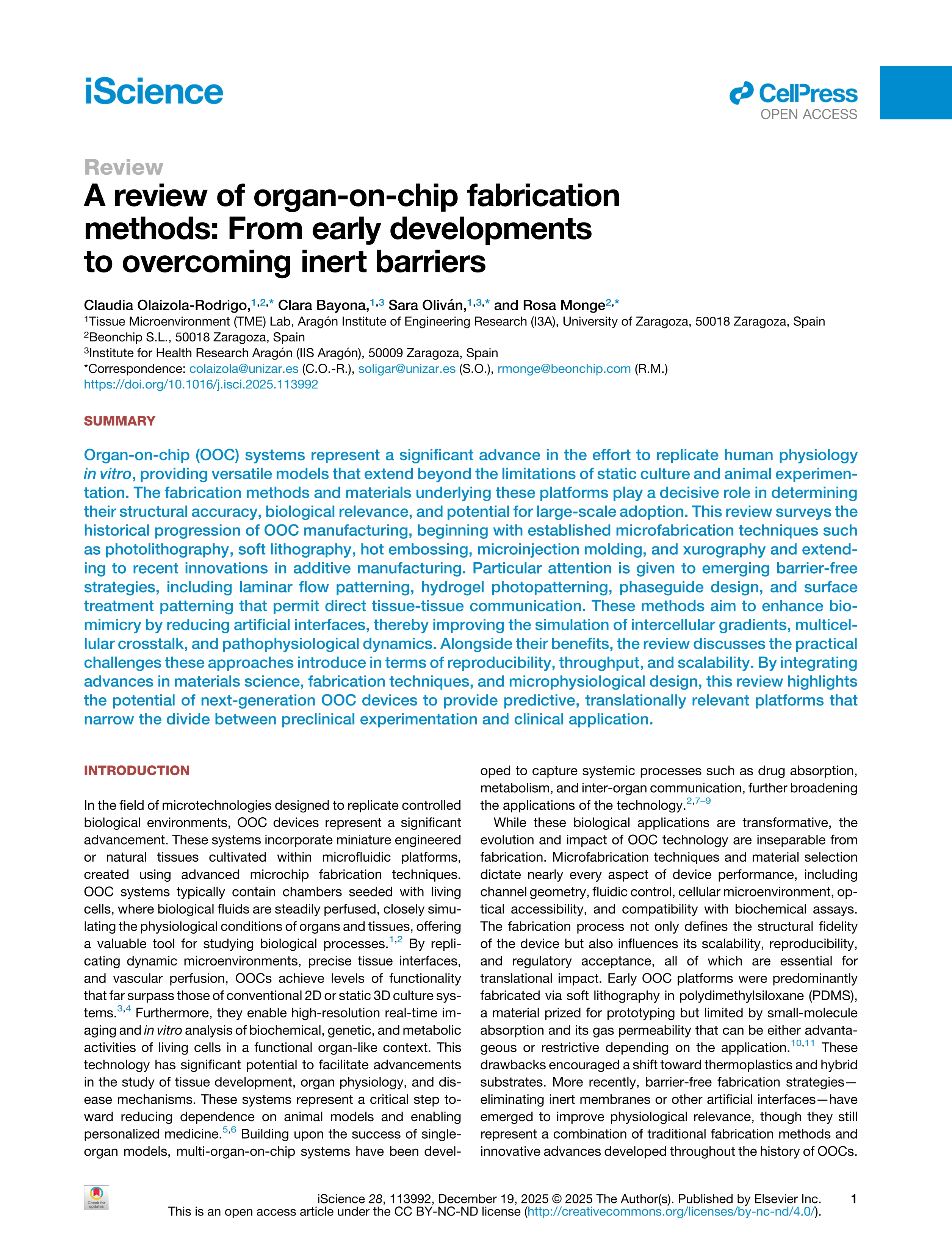 A review of organ-on-chip fabrication methods: From early developments to overcoming inert barriers