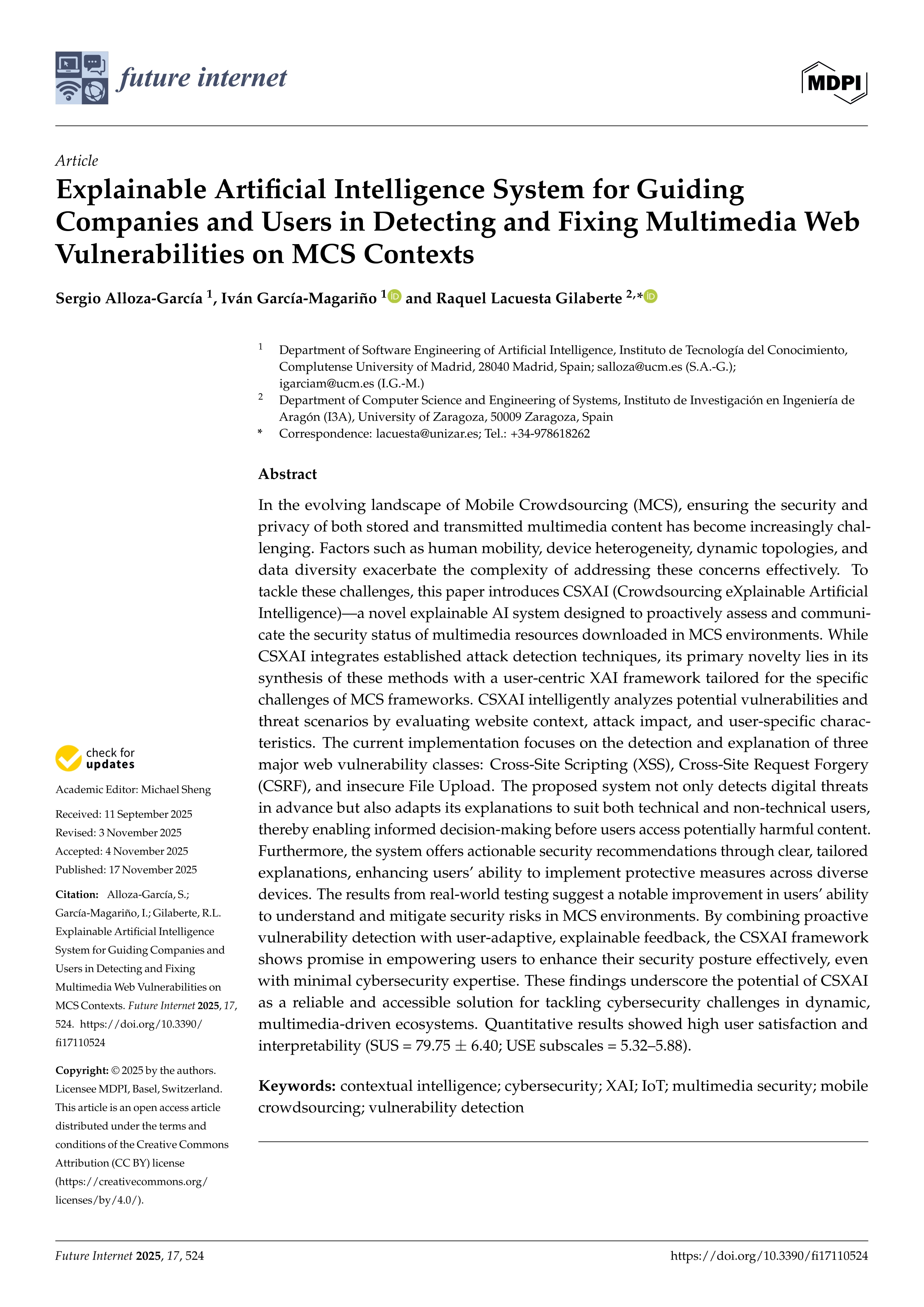 Explainable Artificial Intelligence System for Guiding Companies and Users in Detecting and Fixing Multimedia Web Vulnerabilities on MCS Contexts