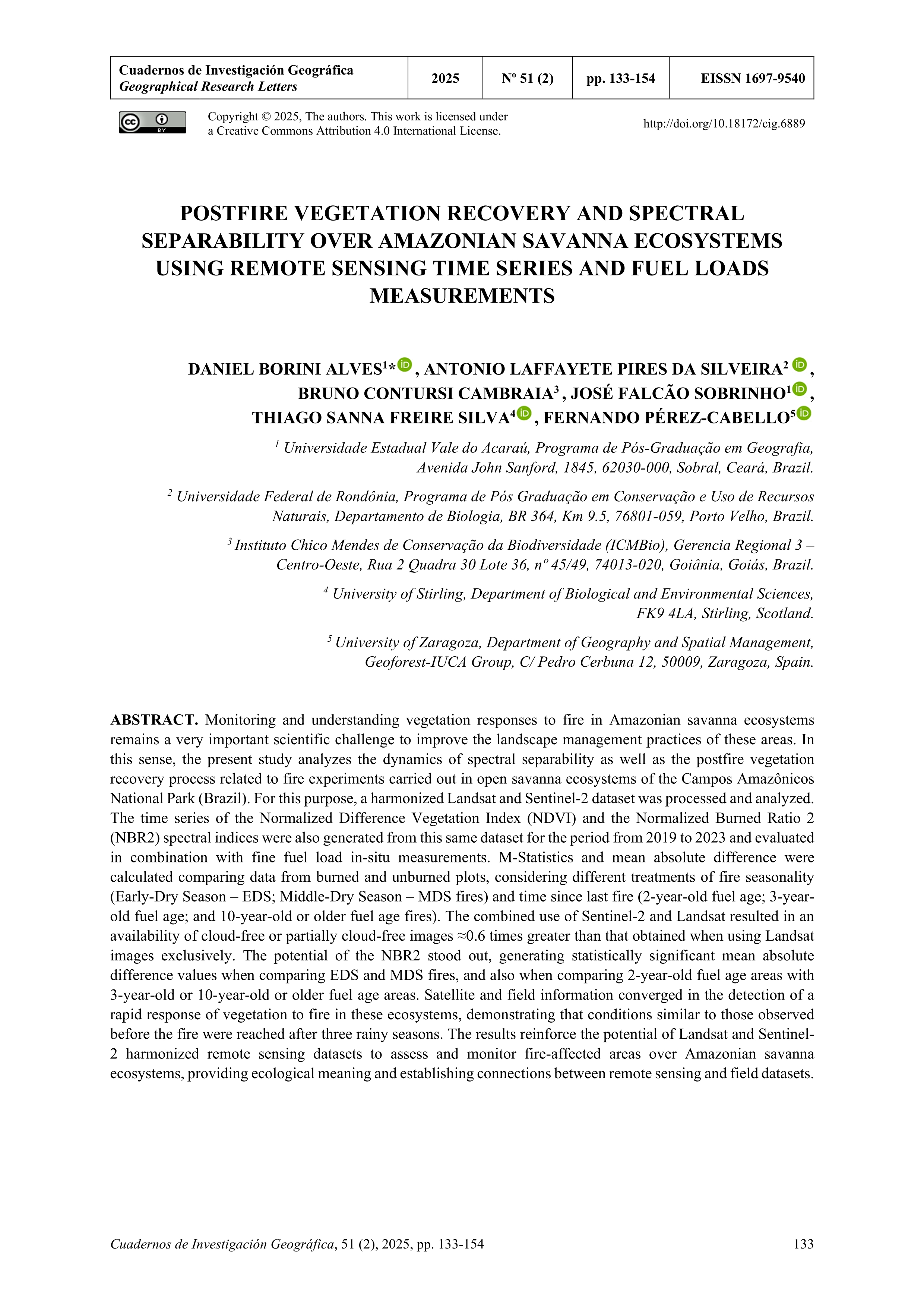 Postfire Vegetation Recovery And Spectral Separability Over Amazonian Savanna Ecosystems Using Remote Sensing Time Series And Fuel Loads Measurements