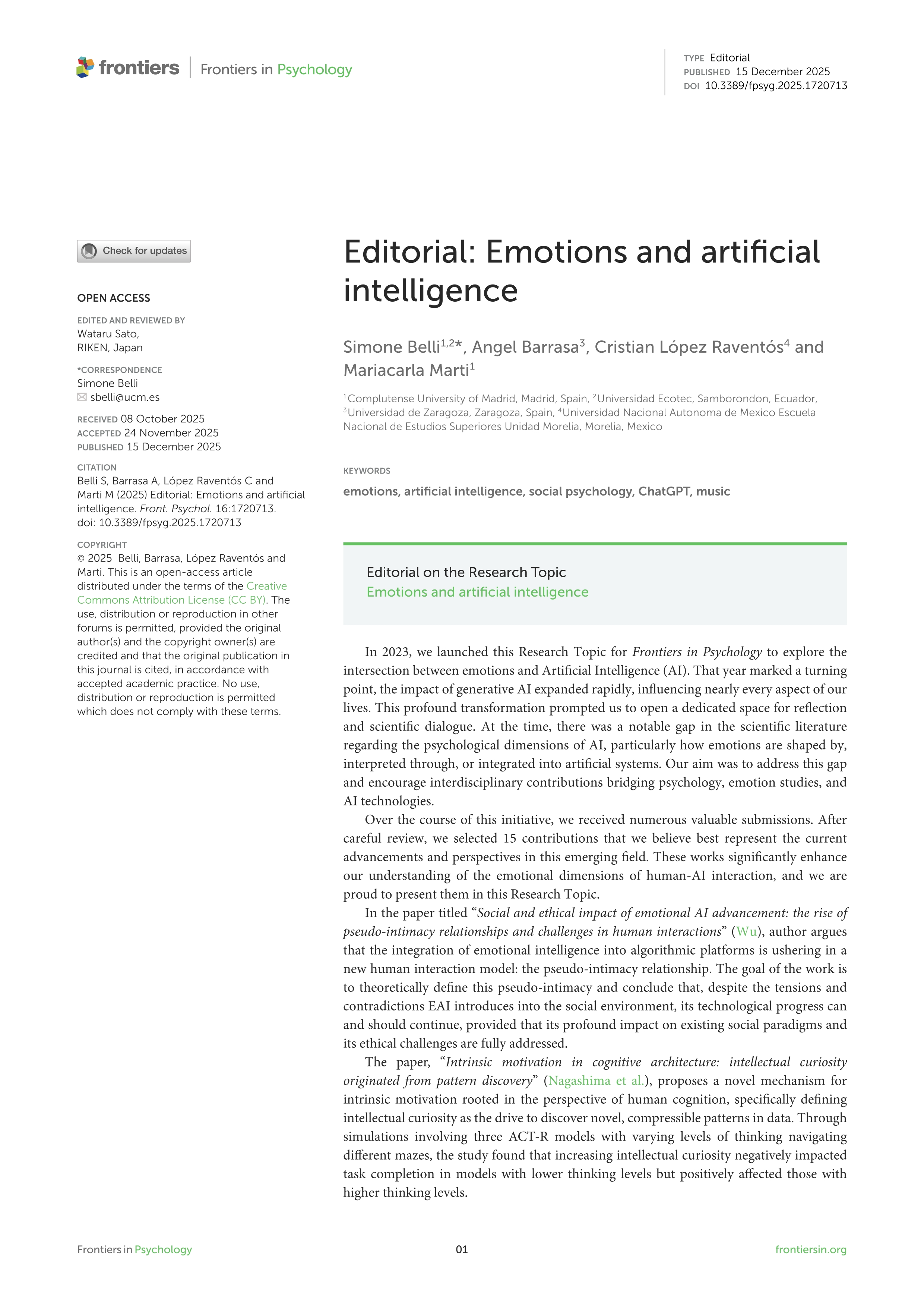 Emotions and artificial intelligence