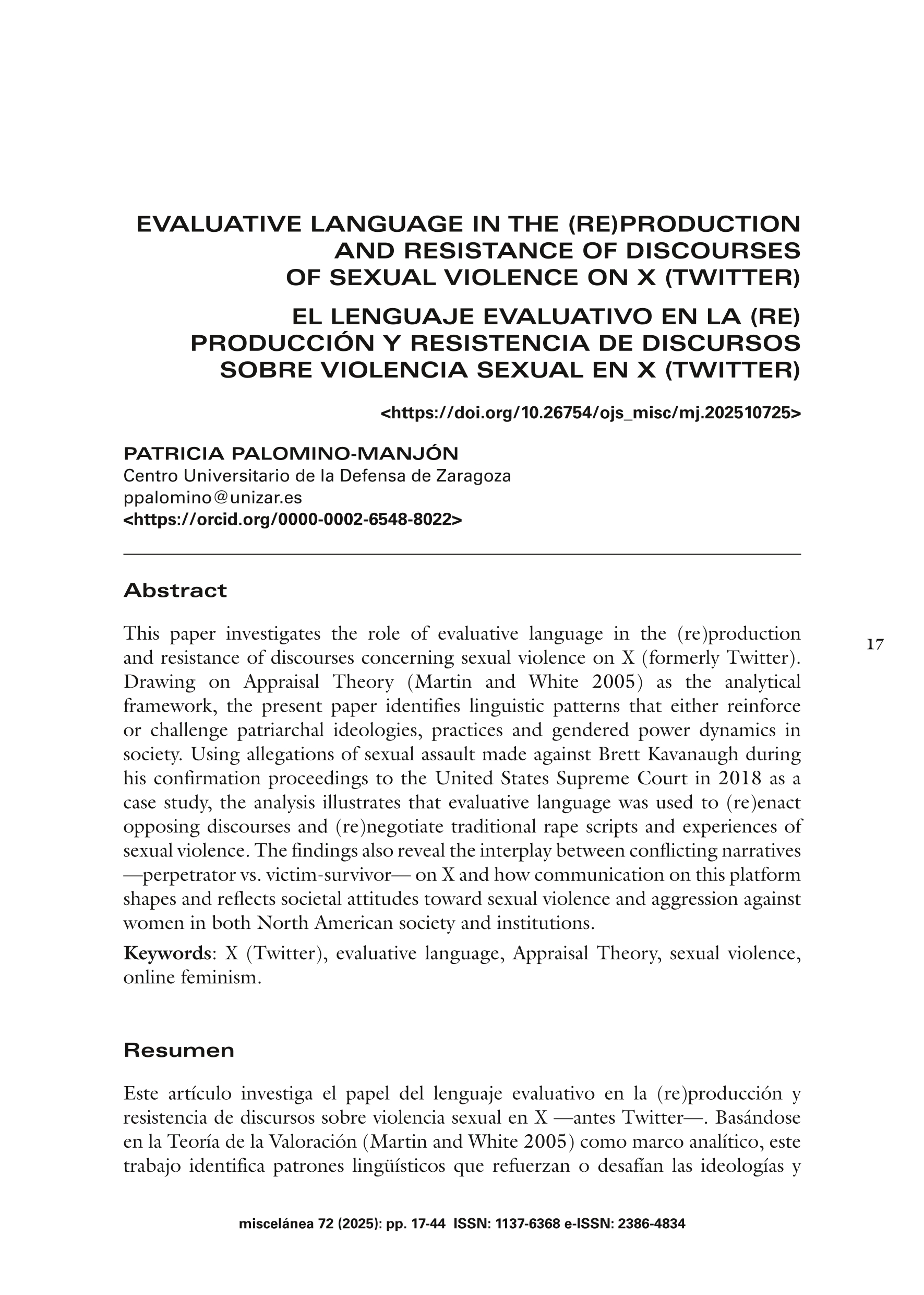 Evaluative language in the (re)production and resistance of discourses of sexual violence on X (Twitter)