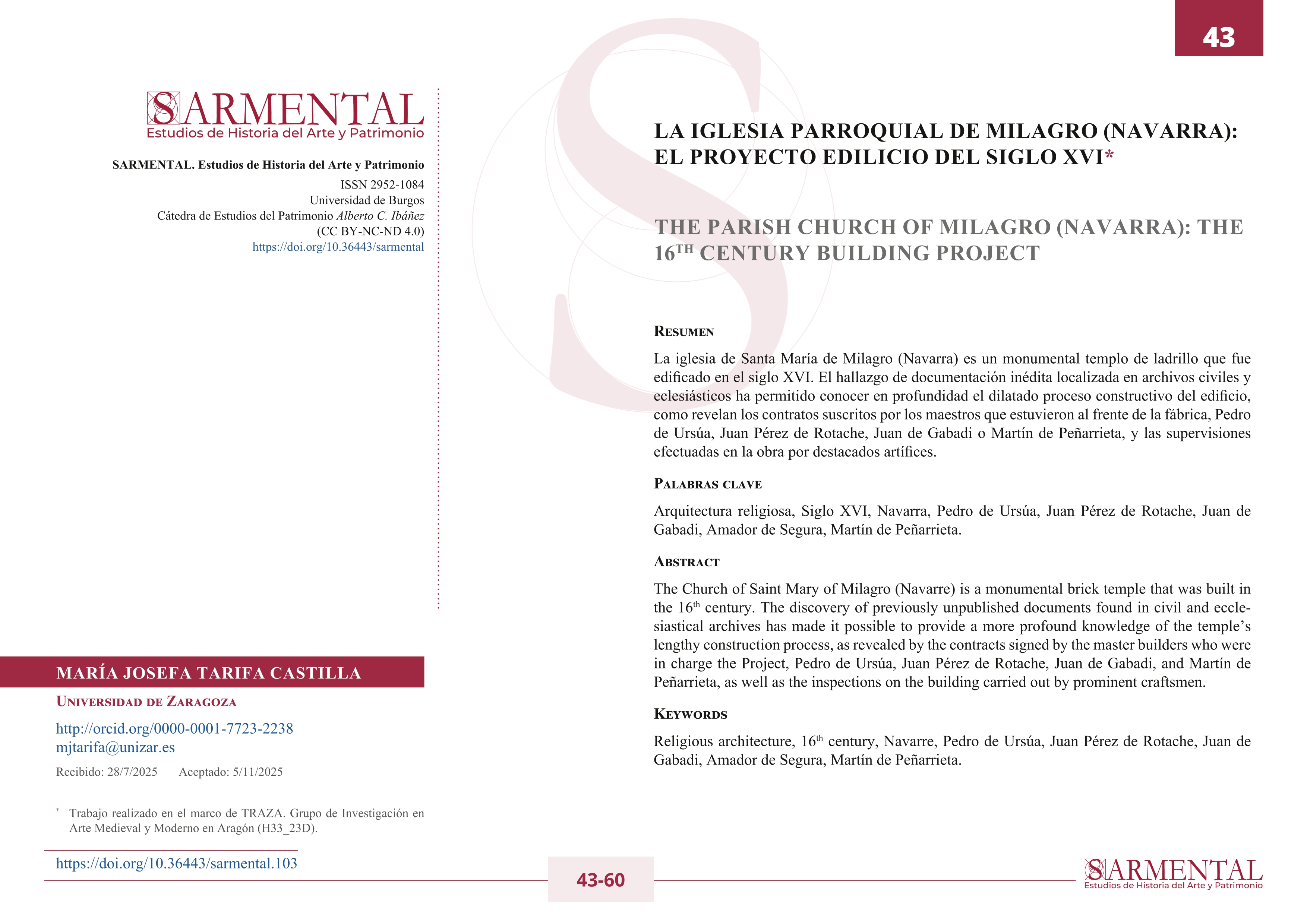 La iglesia parroquial de Milagro (Navarra): el proyecto edilicio del siglo XVI