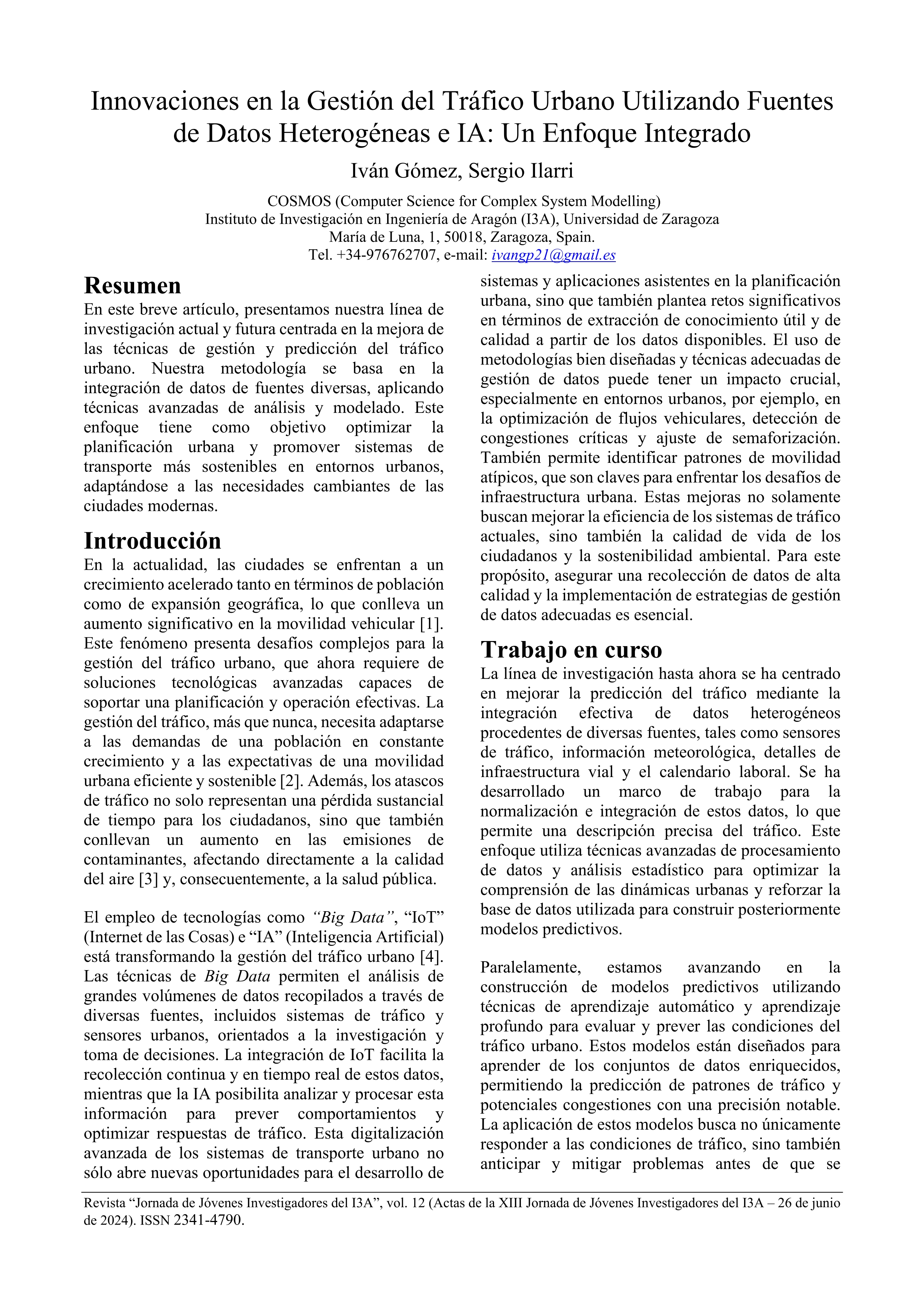 Innovaciones en la Gestión del Tráfico Urbano Utilizando Fuentes de Datos Heterogéneas e IA Un Enfoque Integrado
