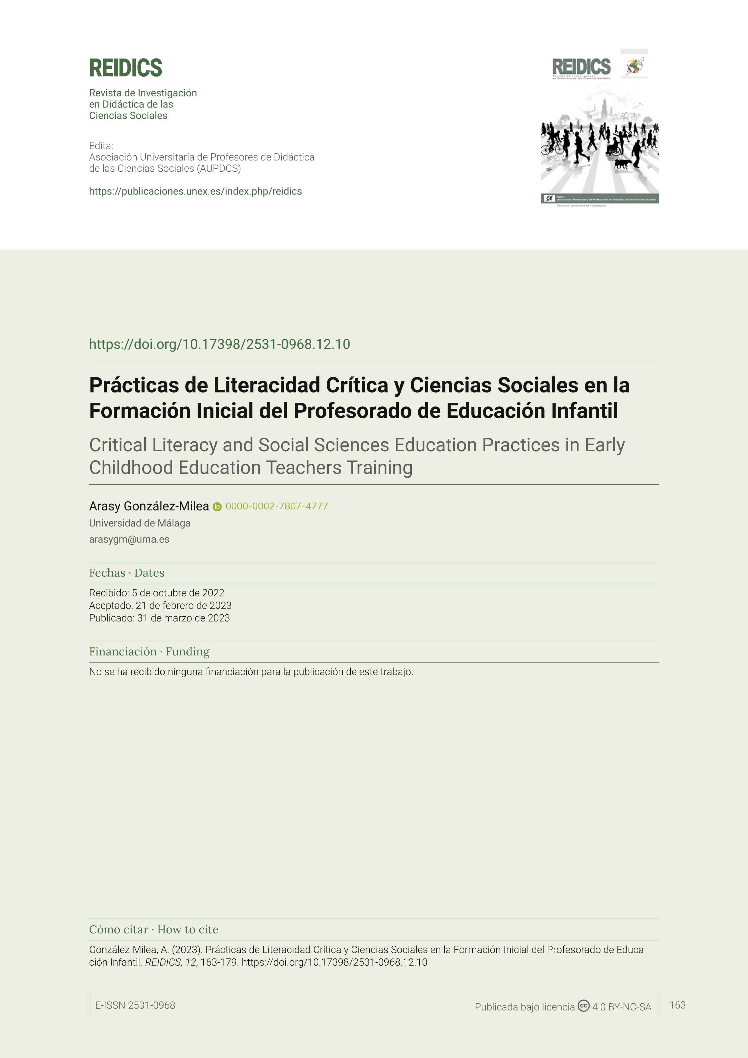 Prácticas de Literacidad Crítica y Ciencias Sociales en la Formación Inicial del Profesorado de Educación Infantil