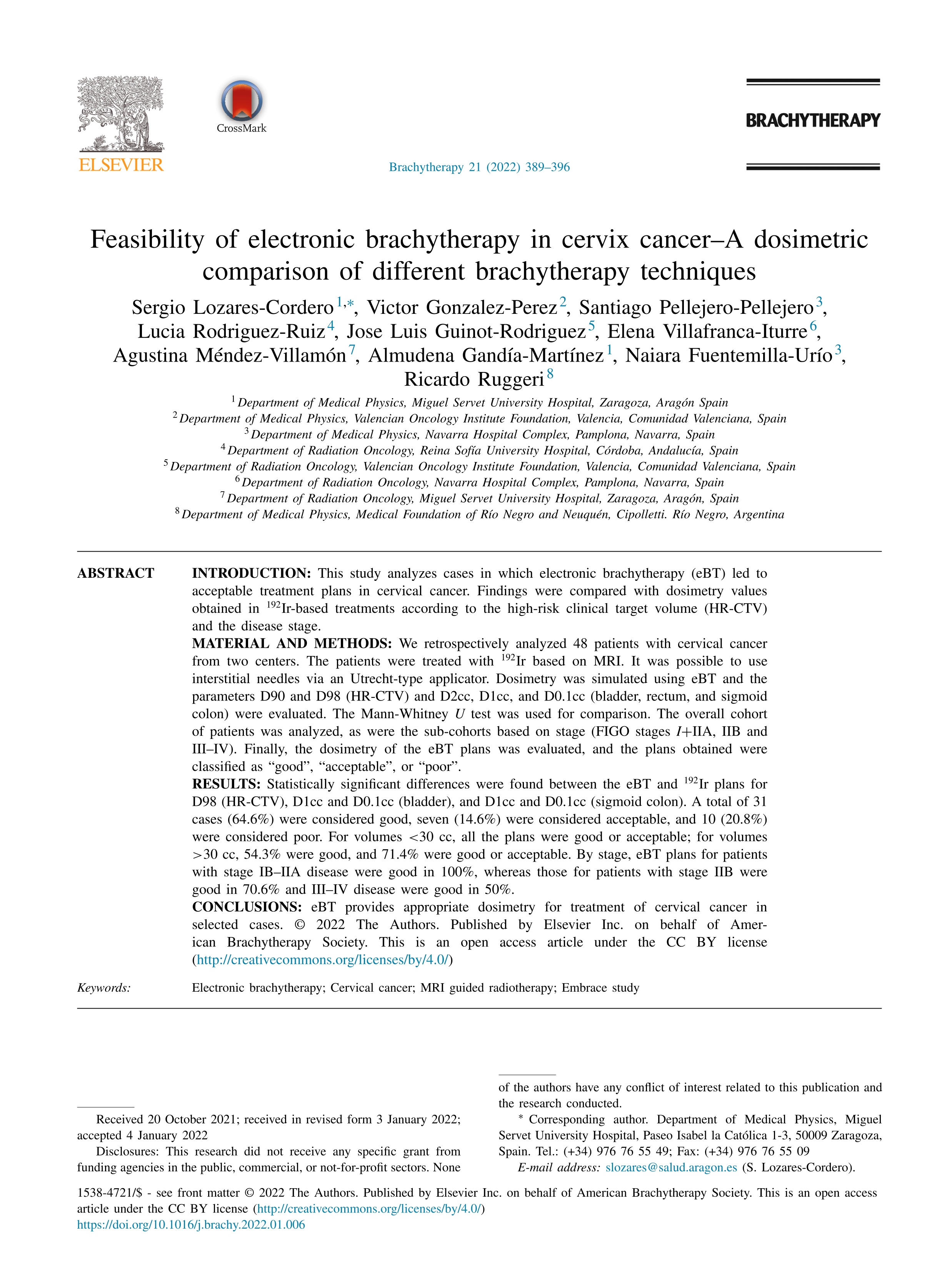 Feasibility of electronic brachytherapy in cervix cancer–A dosimetric comparison of different brachytherapy techniques