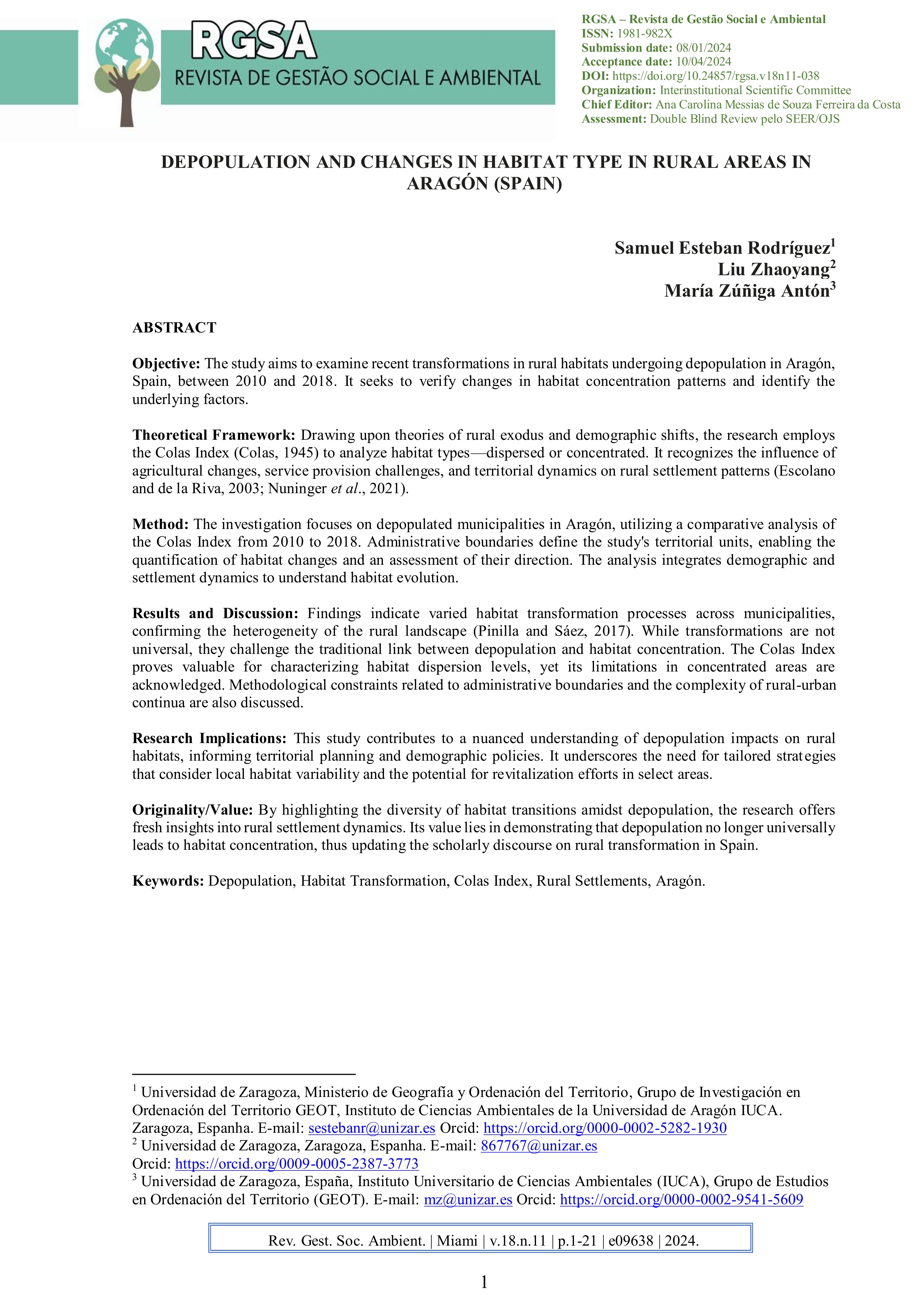 Depopulation and Changes in Habitat Type in Rural Areas in Aragón (Spain)