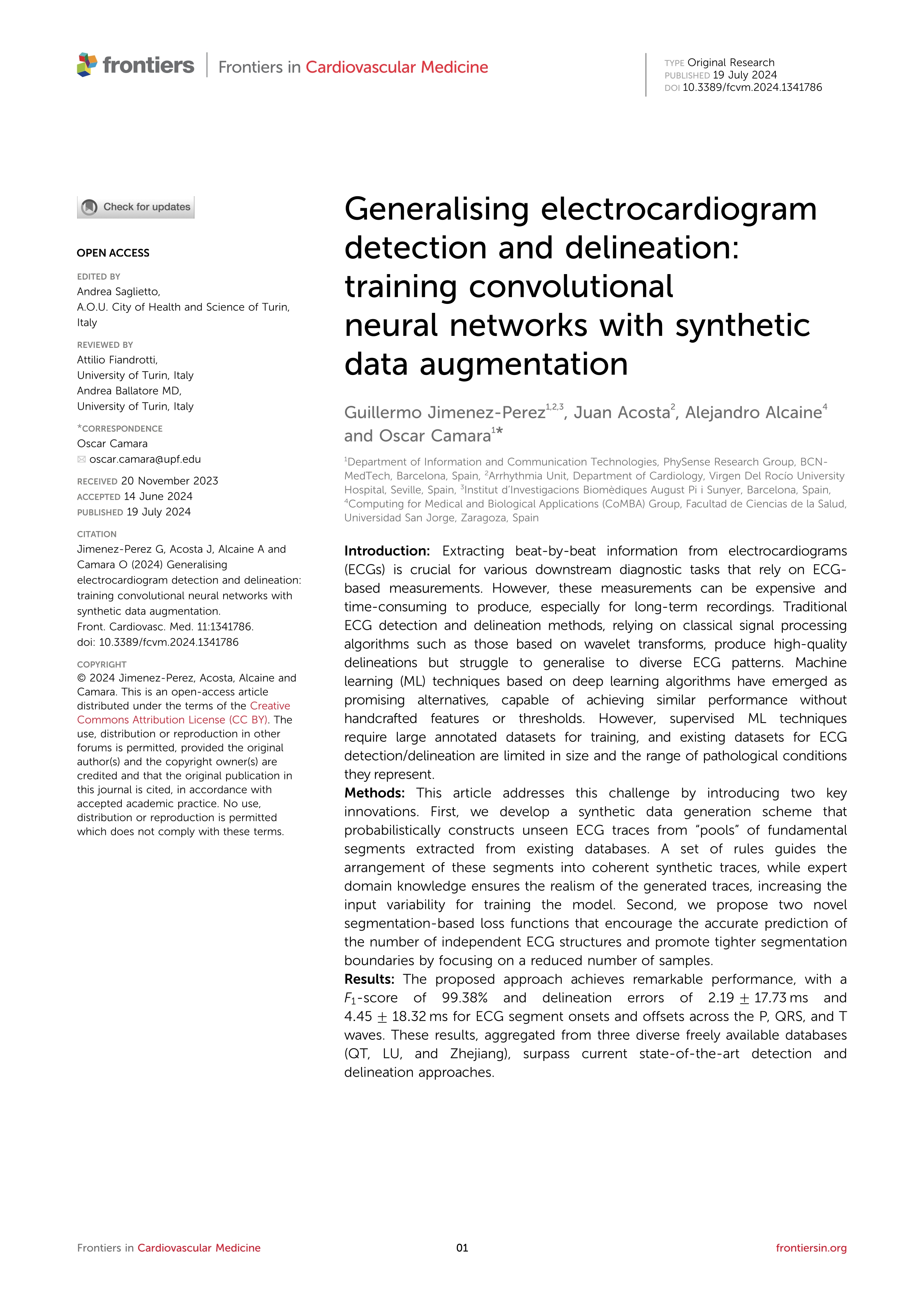 Generalising electrocardiogram detection and delineation: training convolutional neural networks with synthetic data augmentation