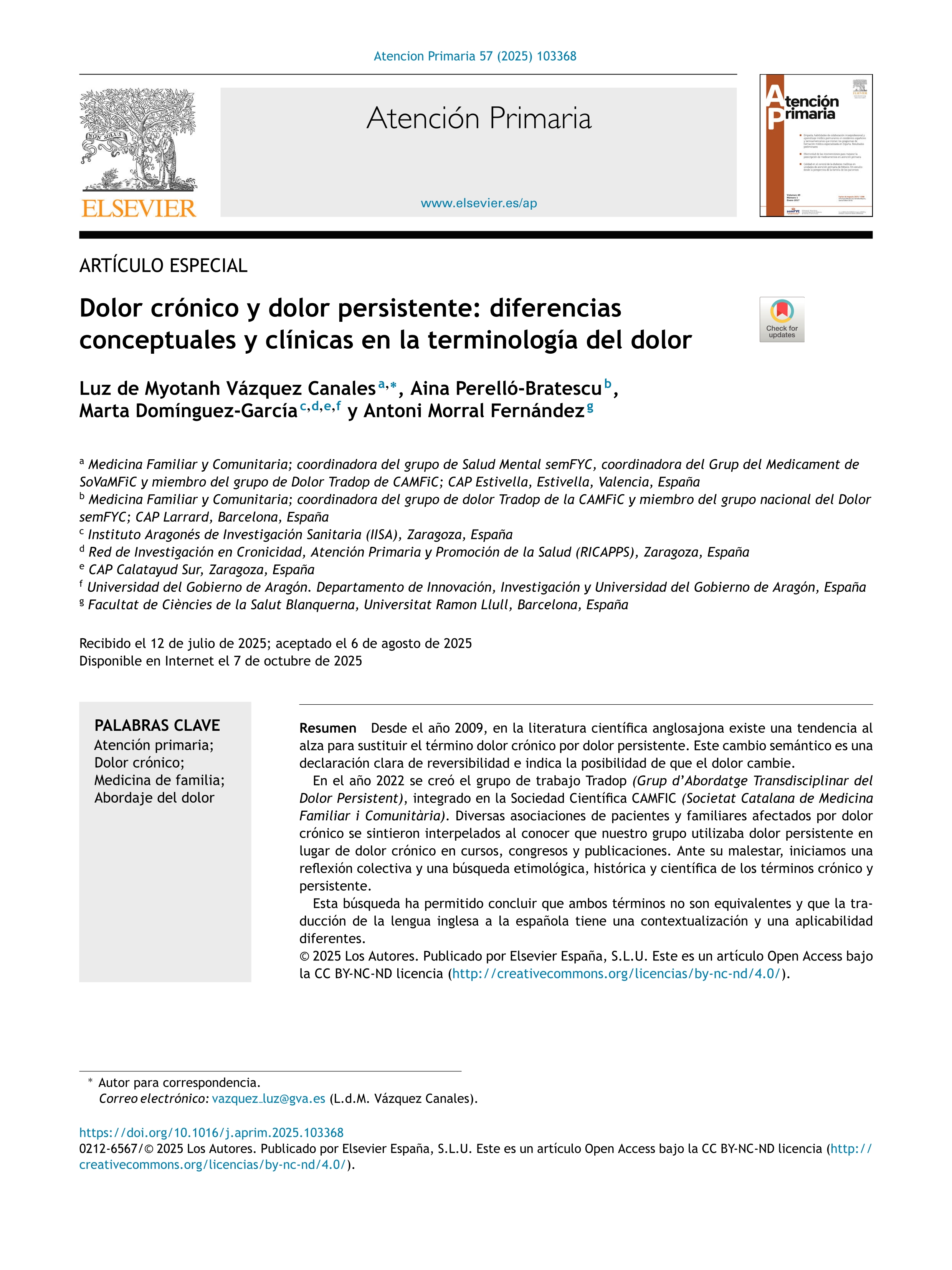 Dolor crónico y dolor persistente: diferencias conceptuales y clínicas en la terminología del dolor