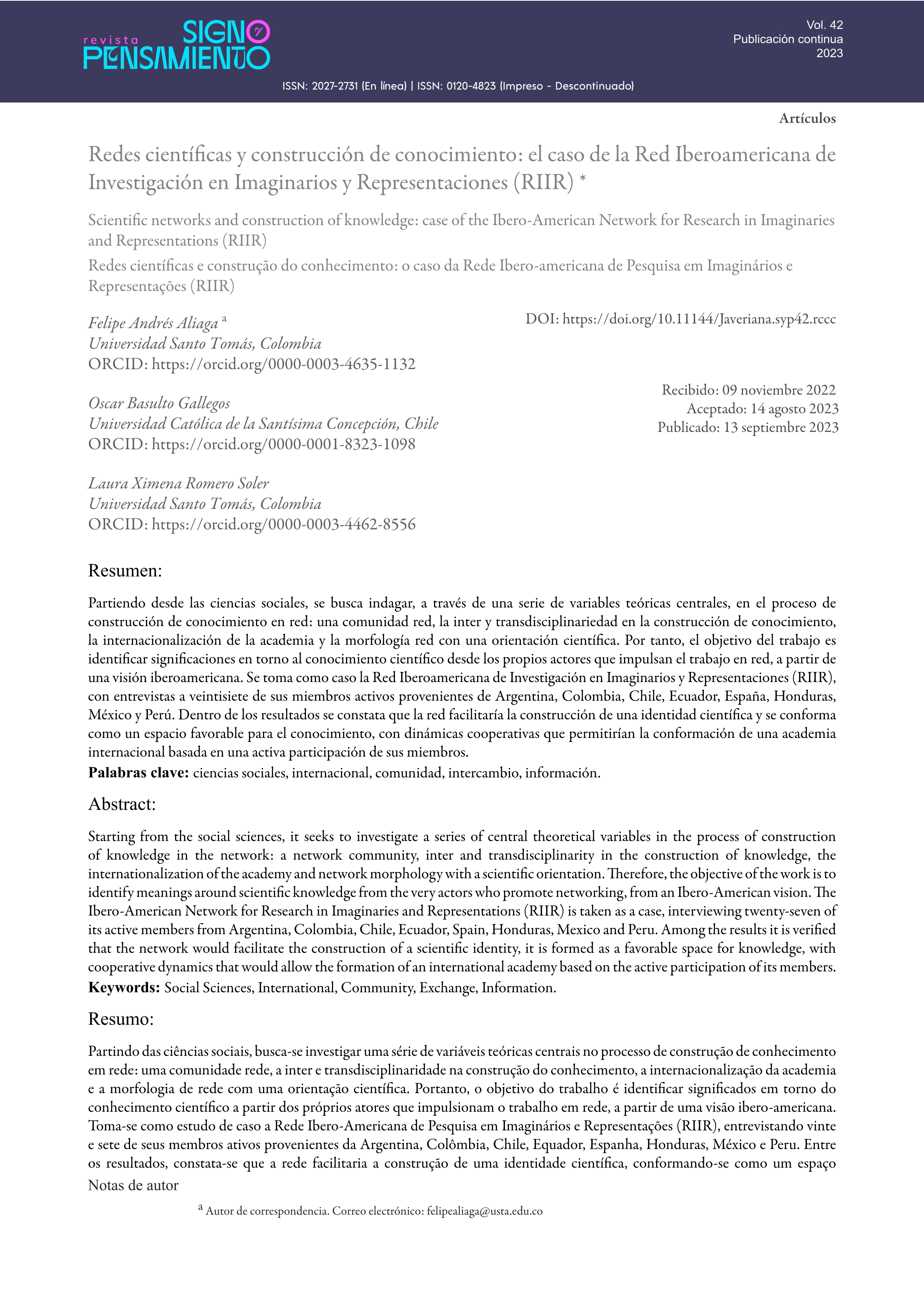 Redes científicas y construcción de conocimiento: el caso de la Red Iberoamericana de Investigación en Imaginarios y Representaciones (RIIR)