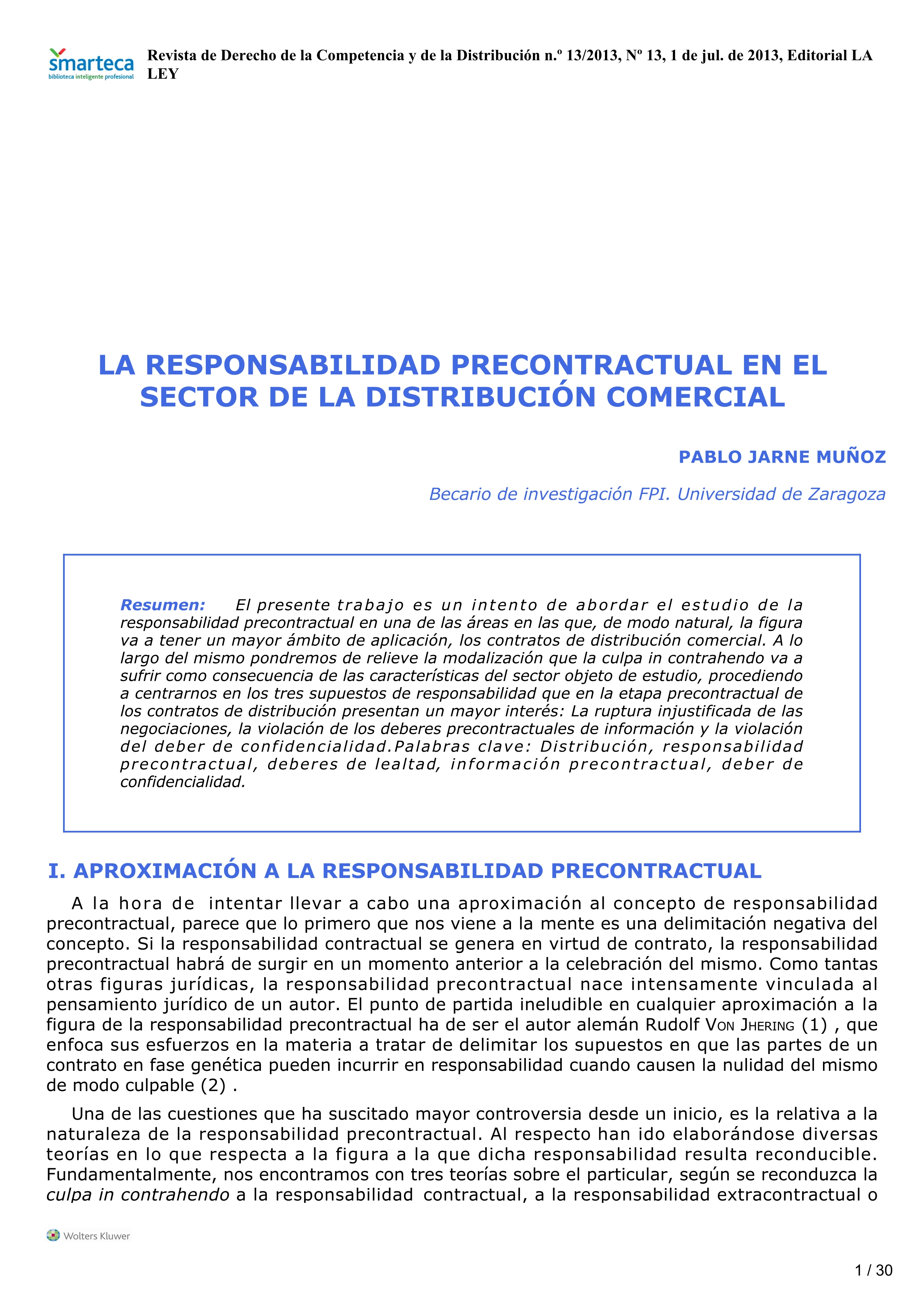 La responsabilidad precontractual en el sector de la distribución comercial