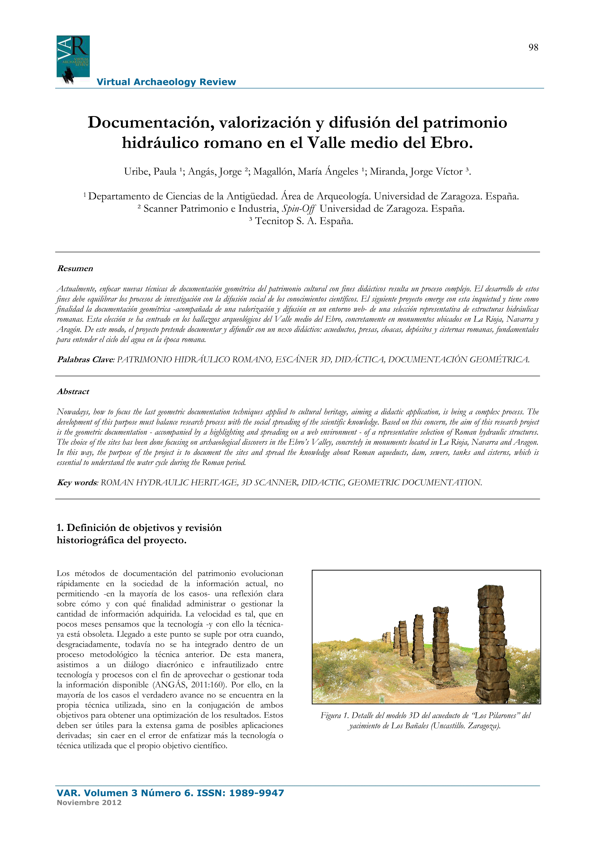 Documentación, valorización y difusión del patrimonio hidráulico romano en el valle medio del Ebro