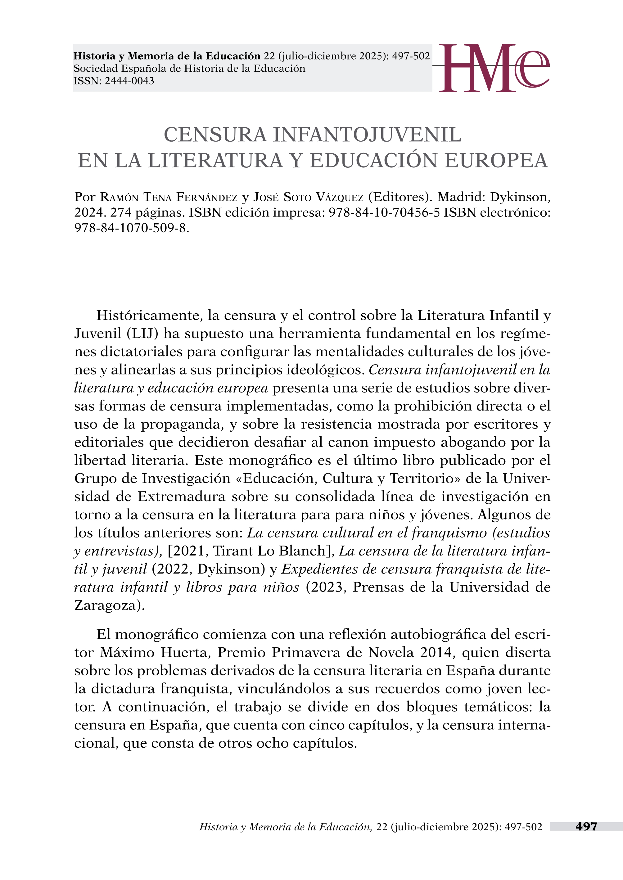 Censura infantojuvenil en la literatura y educación europea